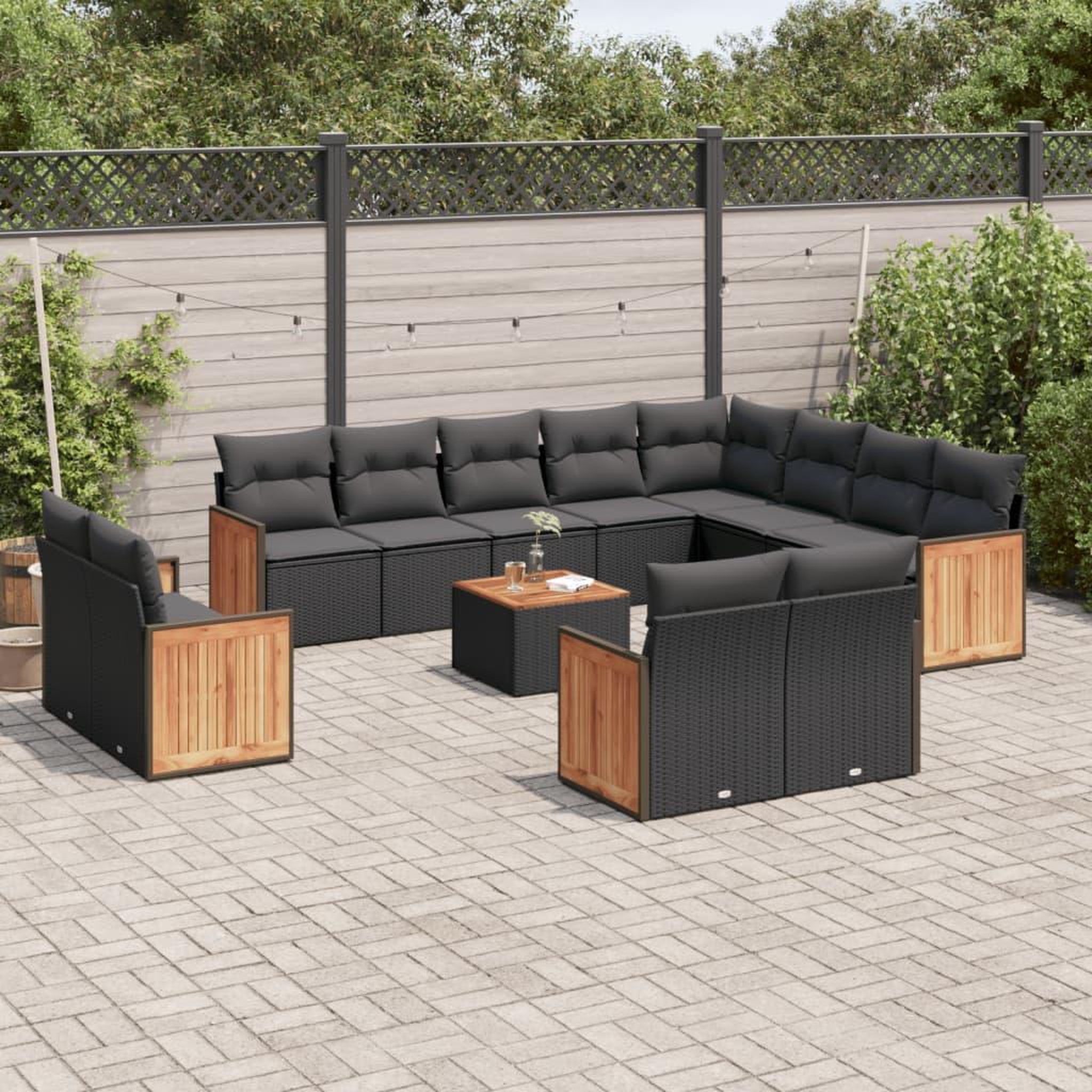 VIDAXL Salon de jardin avec coussins 13 pcs noir resine tressee