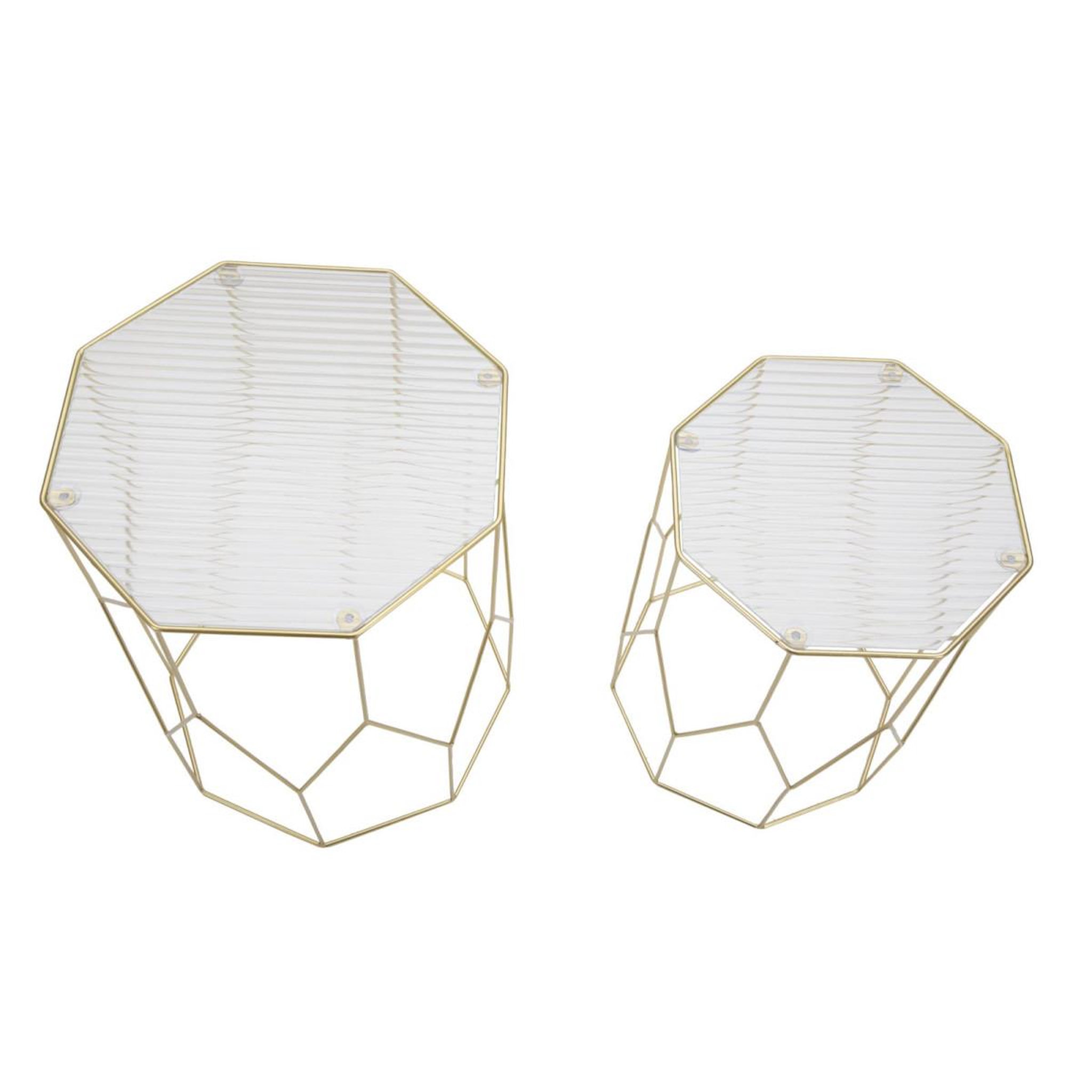 Voir la diapositive 2 : Paris Prix Lot de 2 Tables d'Appoint Octogonale  Glassy  47cm Or