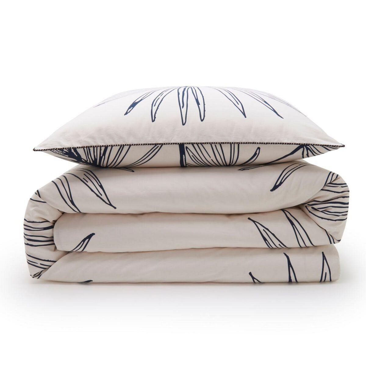 FUTURE HOME Parure de lit 2 personnes en coton 57 fils imprimé blanc