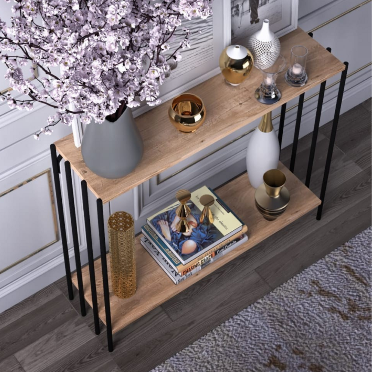 CONCEPT USINE Console industrielle avec étagères PITEA