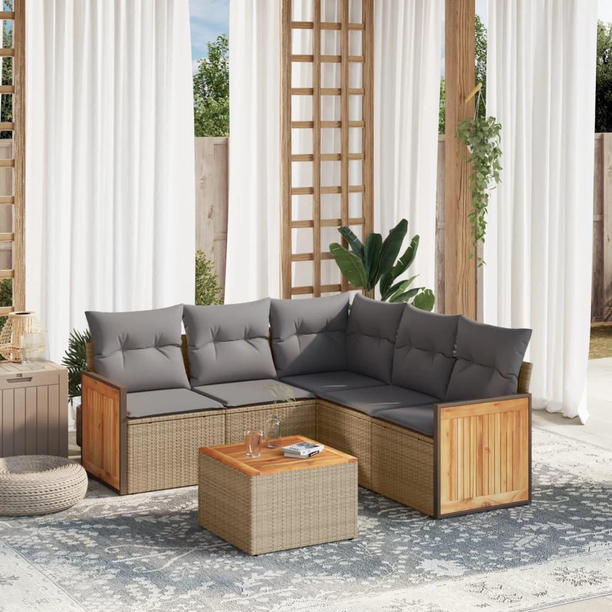 VIDAXL Salon de jardin avec coussins 6 pcs beige resine tressee