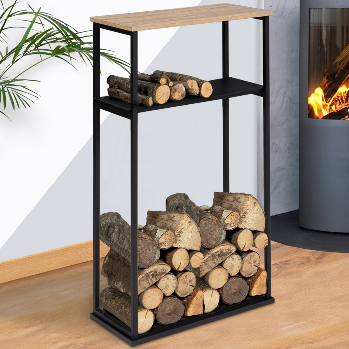 ID MARKET Range bûches vertical large avec 2 étagères 33 x 66 x 112 cm pour cheminée