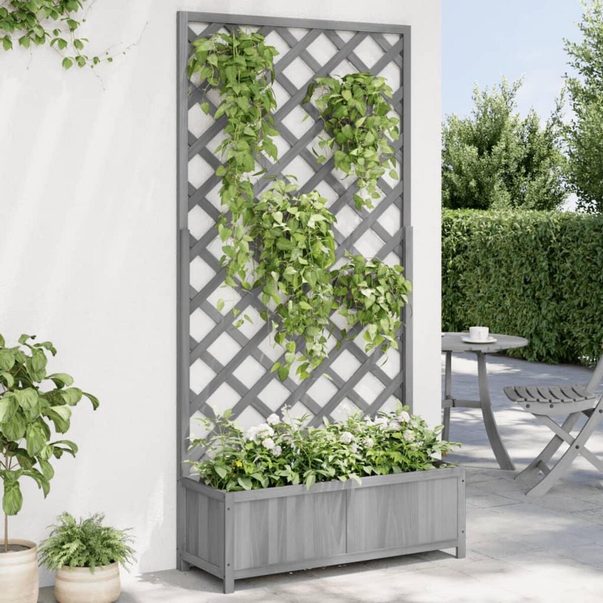 VIDAXL Jardiniere avec treillis gris bois massif de sapin