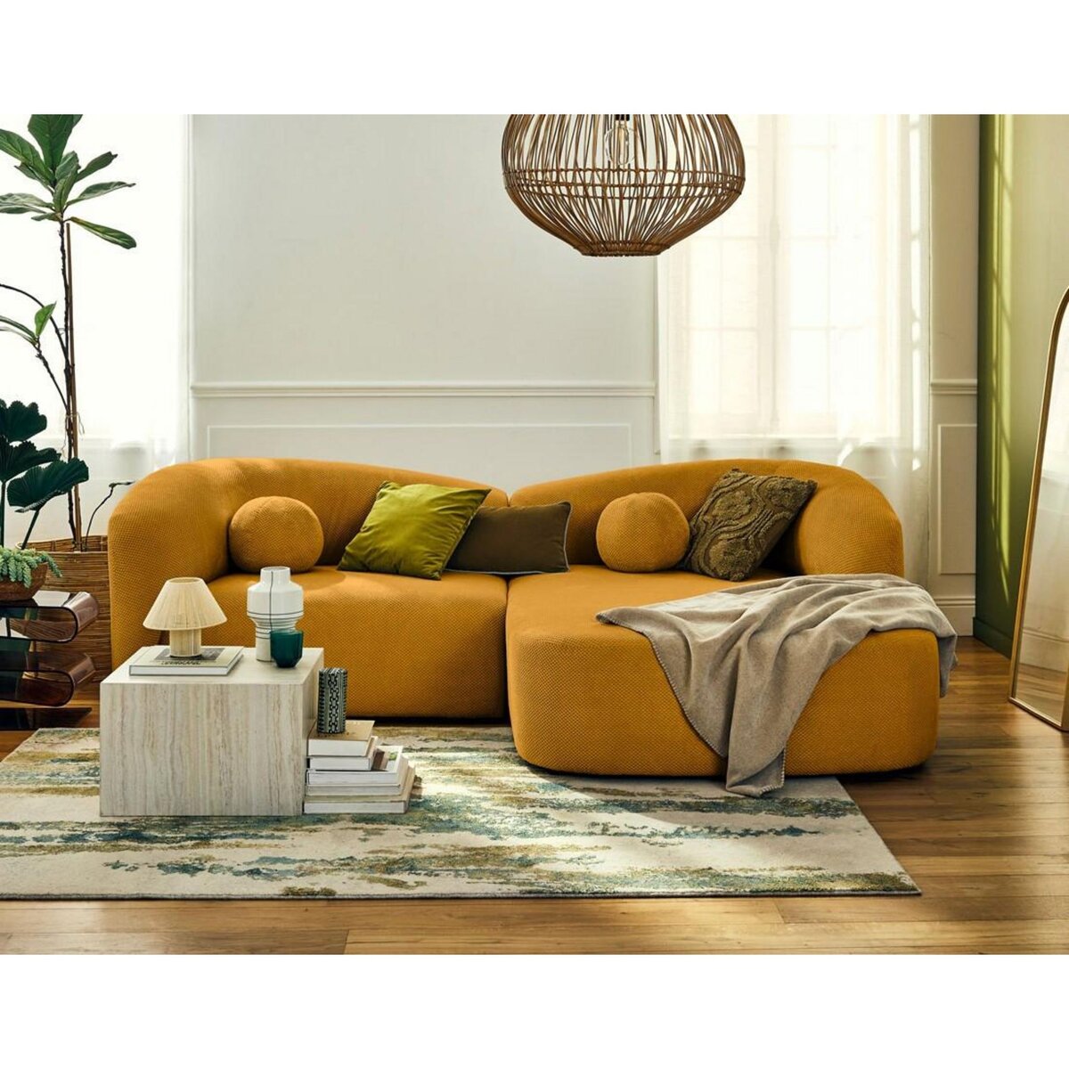 LISA DESIGN Charles - canapé d'angle droit 4 places en velours texturé