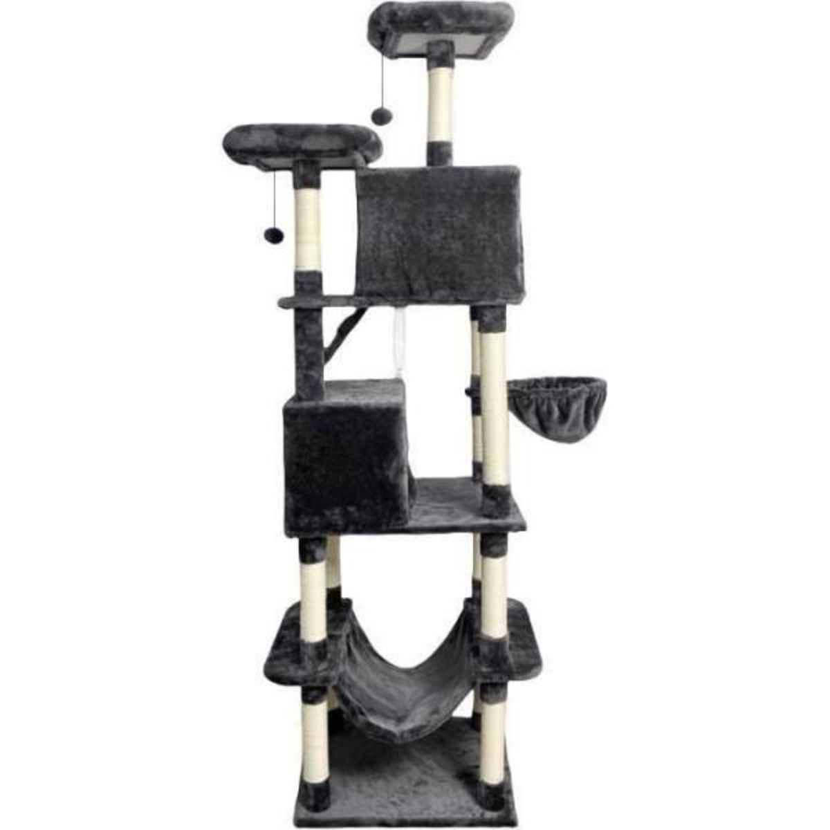 MARKET24 TAYLOR Arbre a chat - 60 x 50 x 206 cm - Gris foncé - 2 plateformes, 1 perchoir, 2 cabanes, 1 hamac