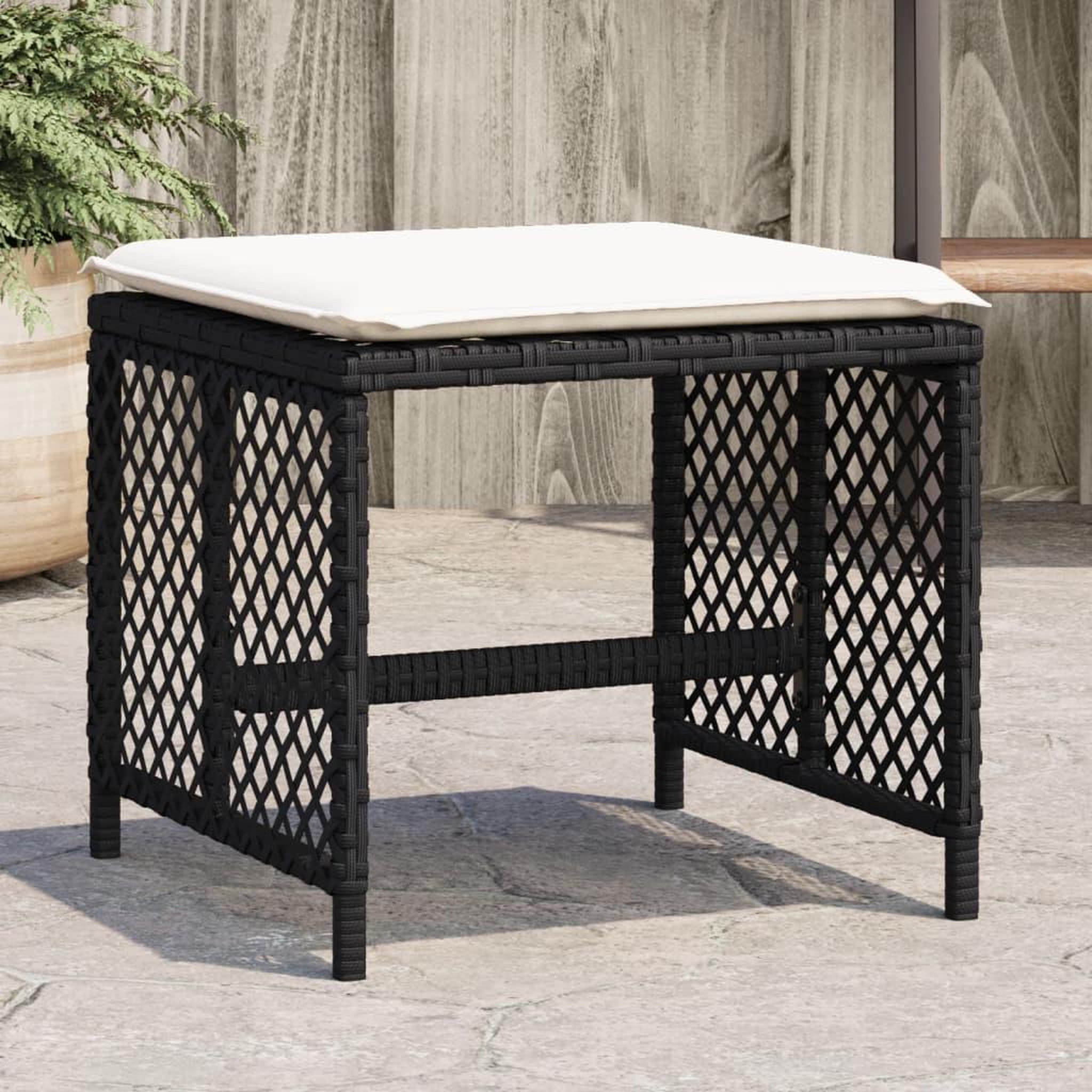 VIDAXL Tabourets de jardin et coussins lot de 4 noir 41x41x36 cm rotin