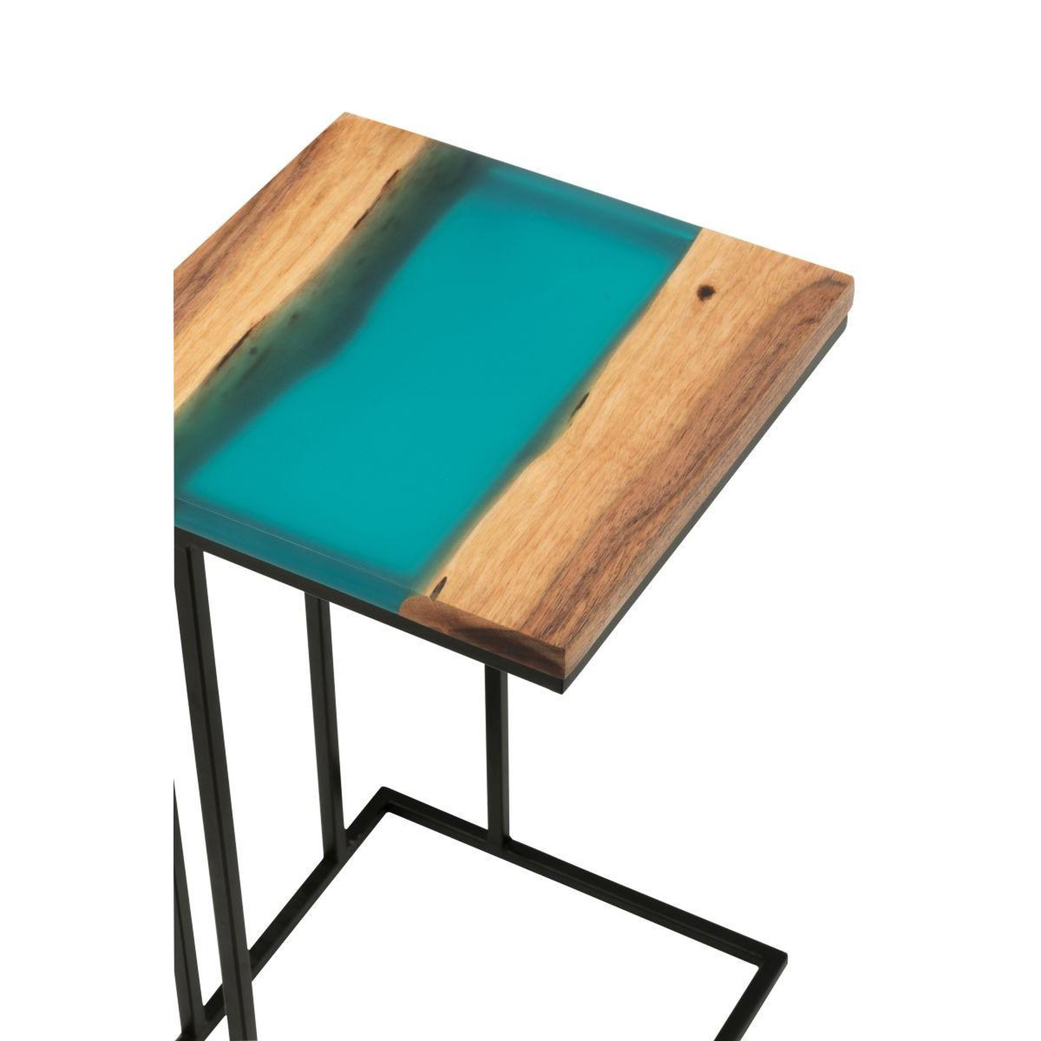 Voir la diapositive 5 : J-LINE Table d'Appoint Carrée en Bois  Douglas  55cm Naturel & Bleu