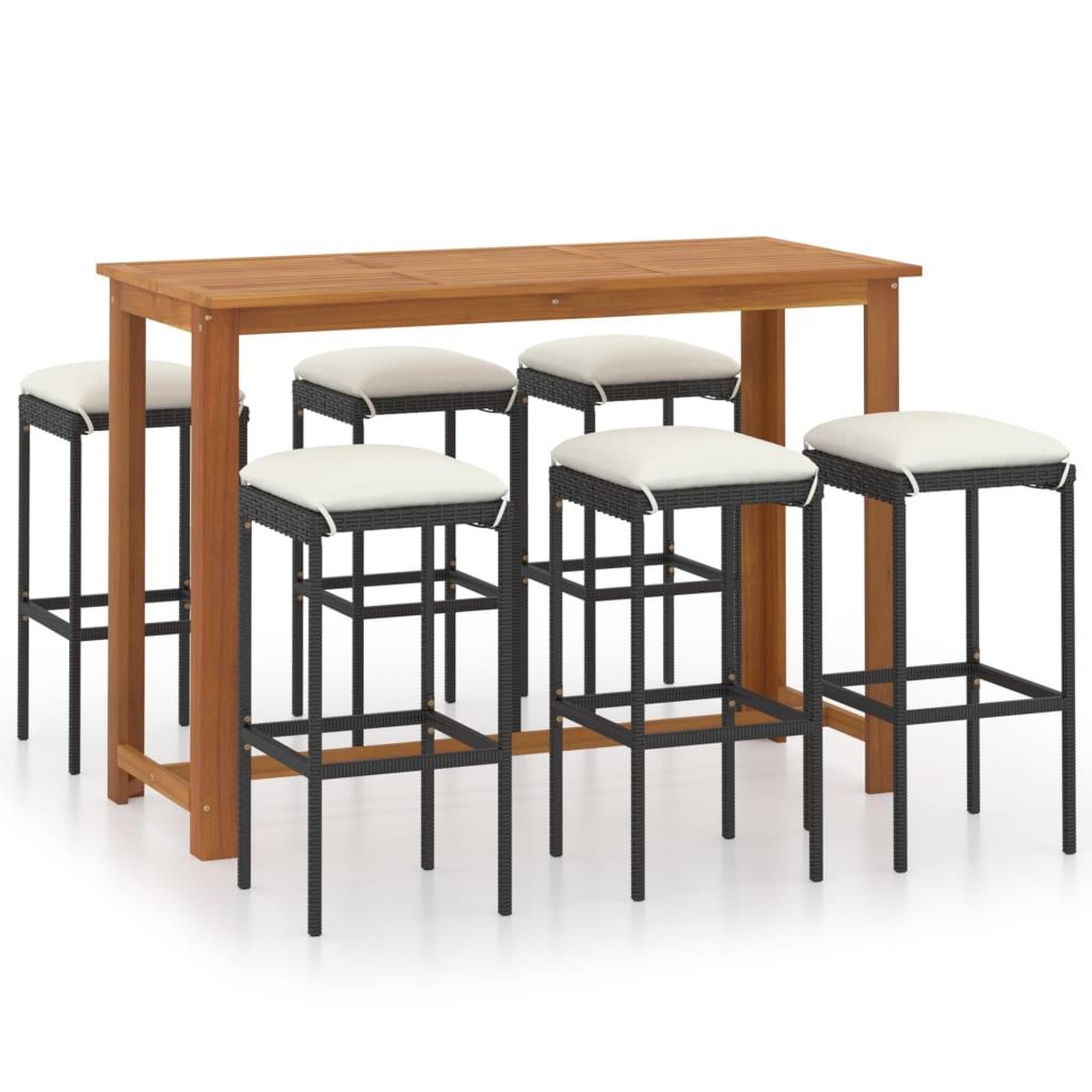 Voir la diapositive 2 : VIDAXL Ensemble de bar de jardin avec coussins 7 pcs Noir