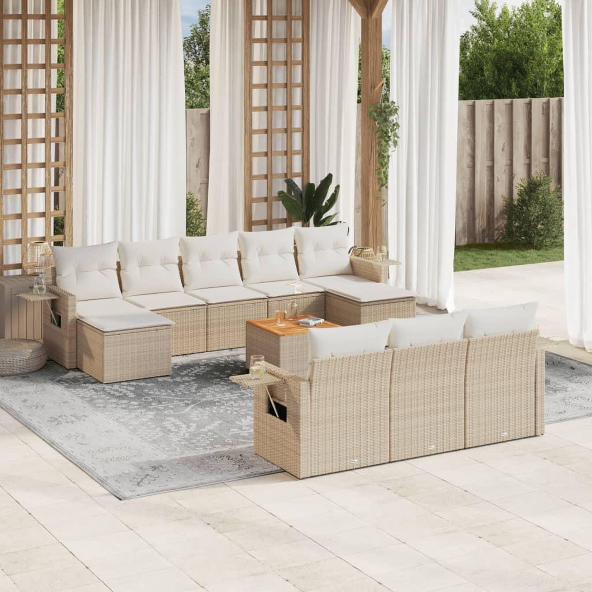 VIDAXL Salon de jardin 11 pcs avec coussins beige resine tressee