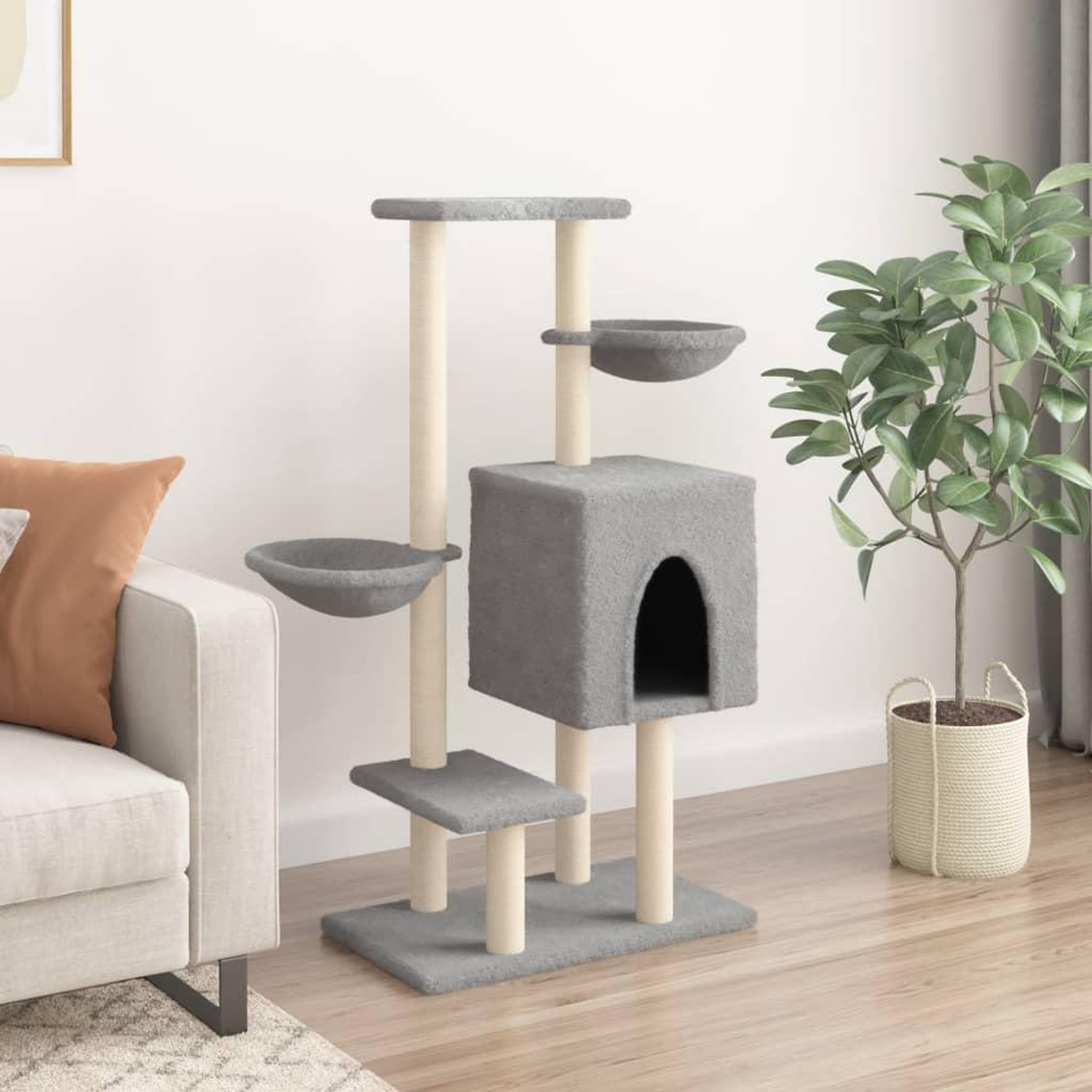 Voir la diapositive 3 : VIDAXL Arbre a chat avec griffoirs en sisal gris clair 117 cm