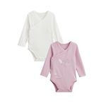 Petit Béguin Lot de 2 bodies bébé manches longues ouverture croisée Miss Chatchatchat. Coloris disponibles : Rose