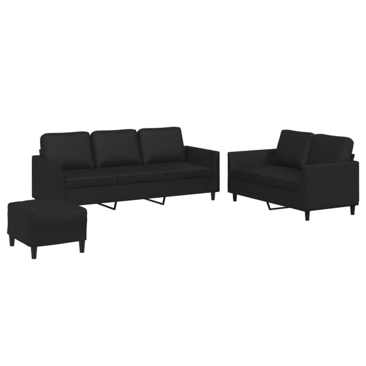 VIDAXL Ensemble de canapes 3 pcs avec coussins Noir Similicuir