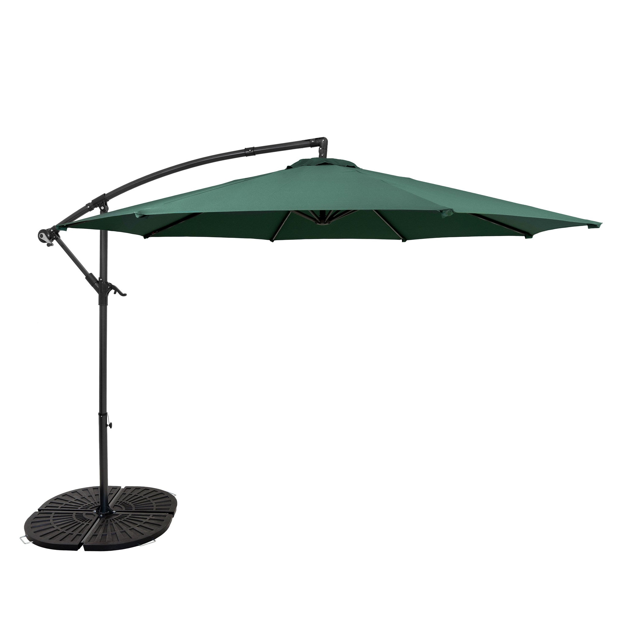 Monster Parasol Banane à Mât Déporté 3 m & 4 Pieds en Éventail. Coloris disponibles : Gris, Beige, Vert