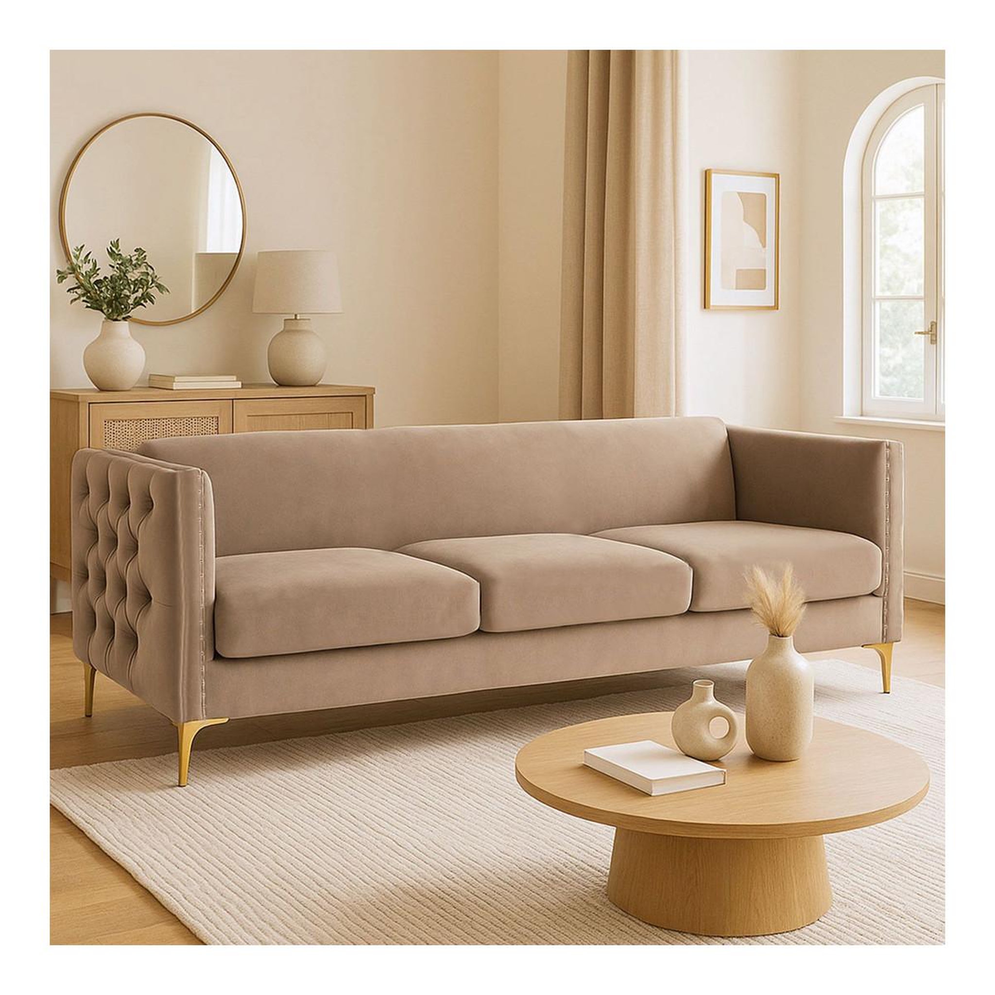 Voir la diapositive 6 : Paris Prix Canapé 3 places en velours  suez  204cm taupe