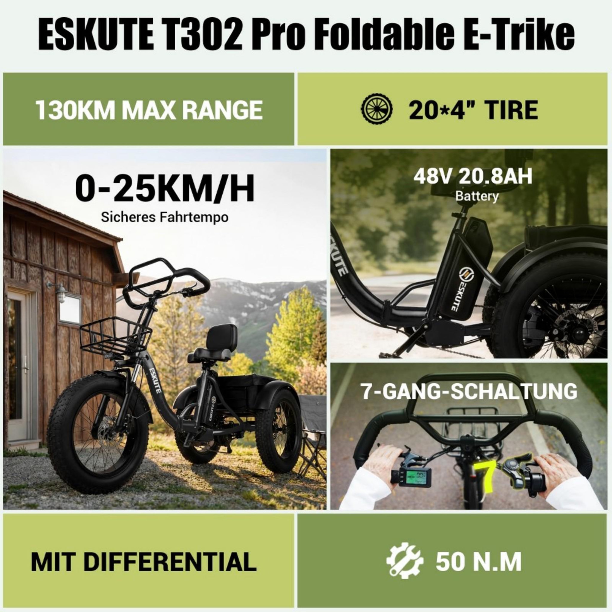 Voir la diapositive 4 : ESKUTE Tricycle Électrique 20  ESKUTE T302PRO