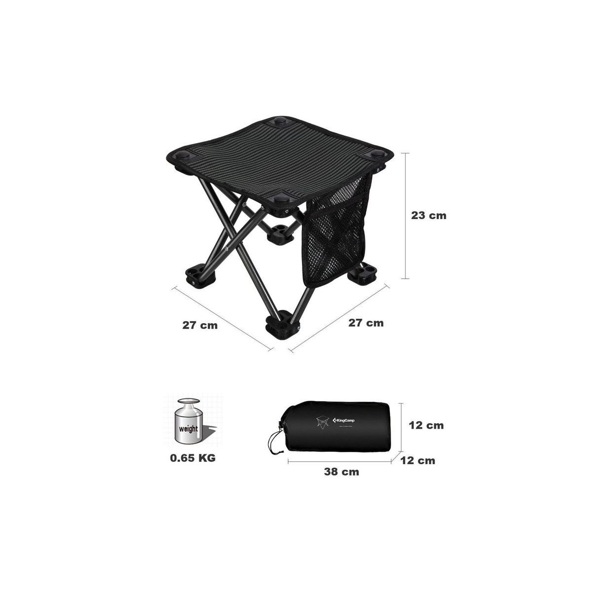 KINGCAMP Mini tabouret pliable - Kingcamp - Noir - Sac de transport inclus