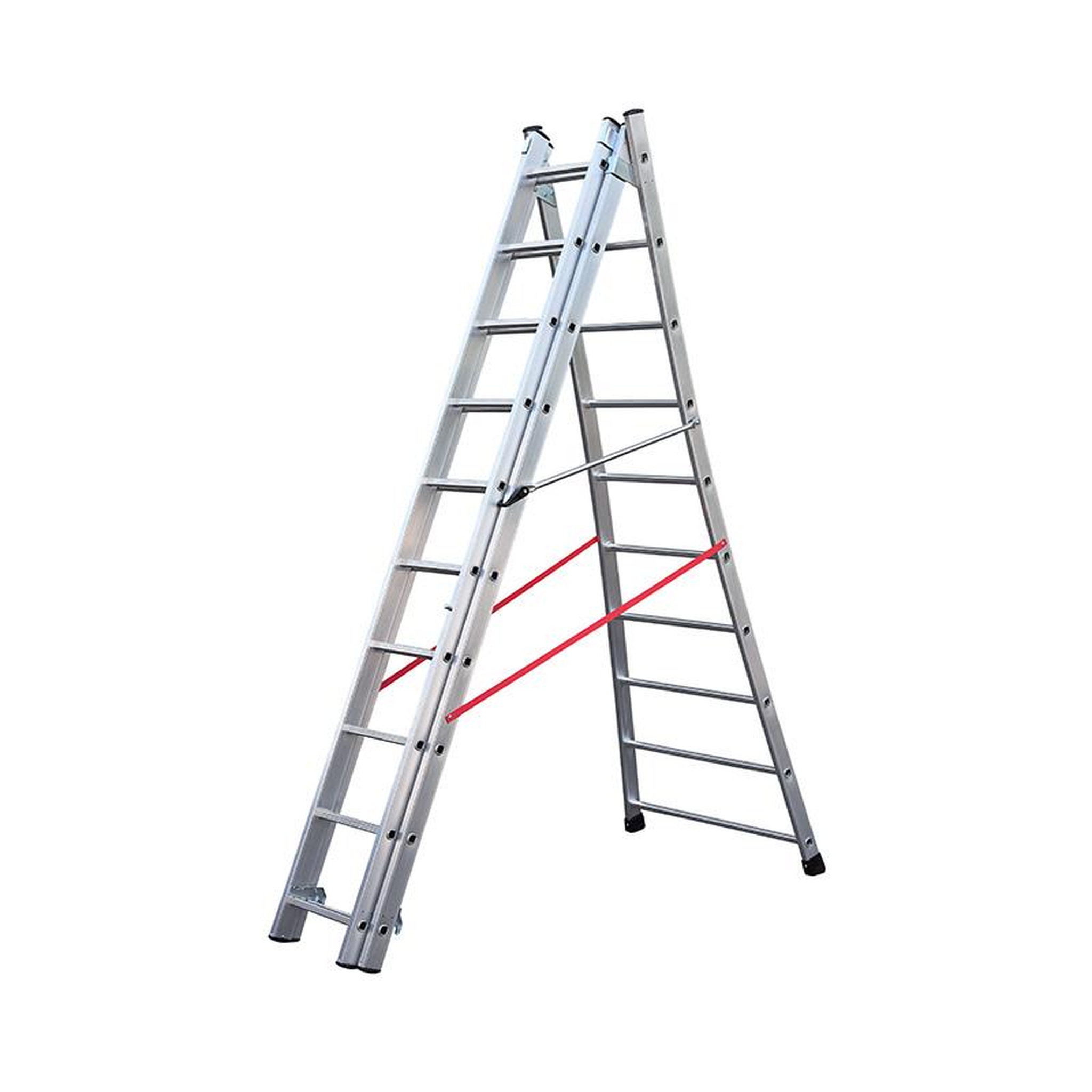 Voir la diapositive 3 : HAILO Echelle transformable base évasée 3 plans 3x10 échelons 6m/6,8m en alu Hailo Premium