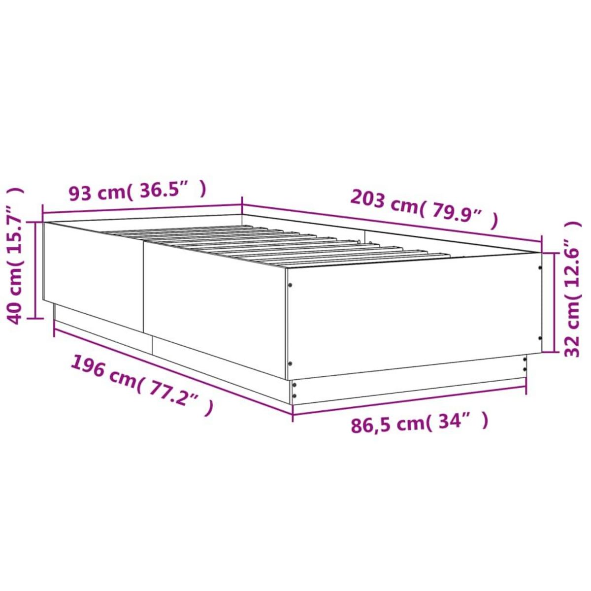 VIDAXL Cadre de lit avec LED sans matelas gris beton 90x200 cm