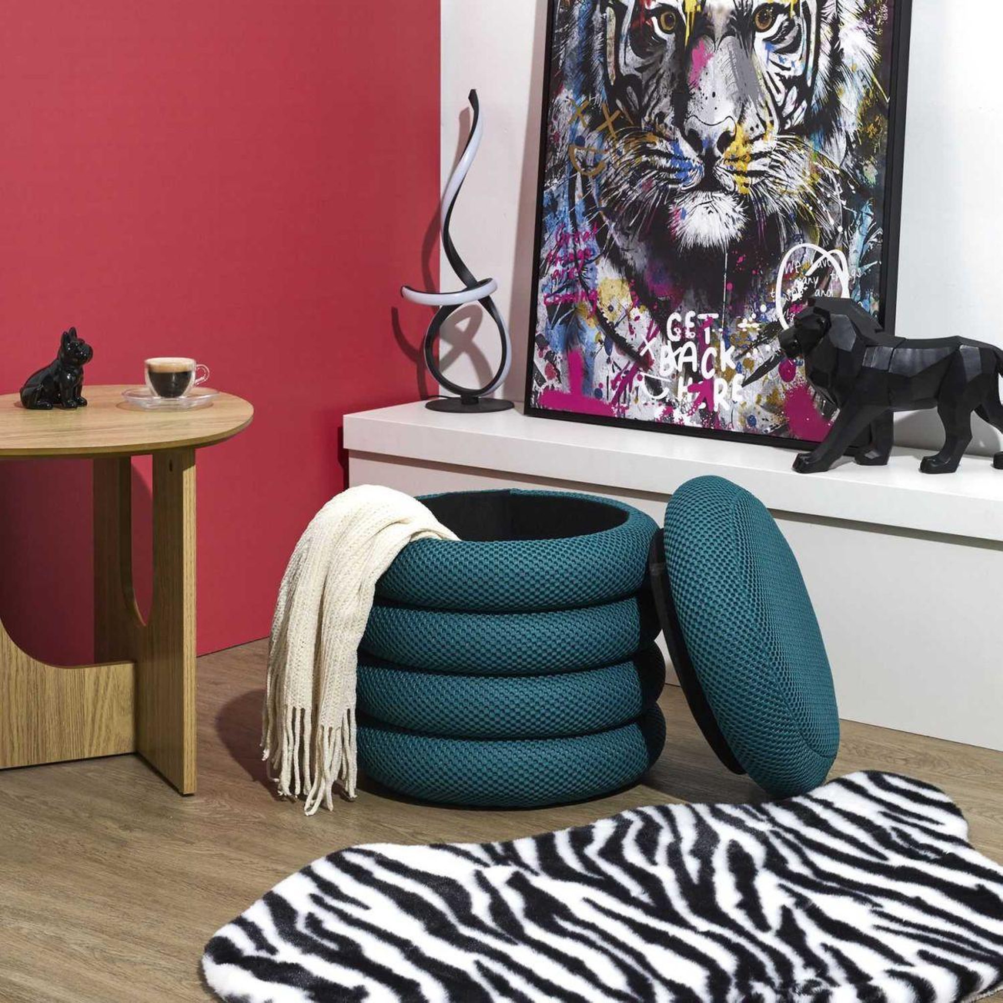 Voir la diapositive 5 : The Home Deco Factory Pouf coffre rangement  atome  42cm bleu