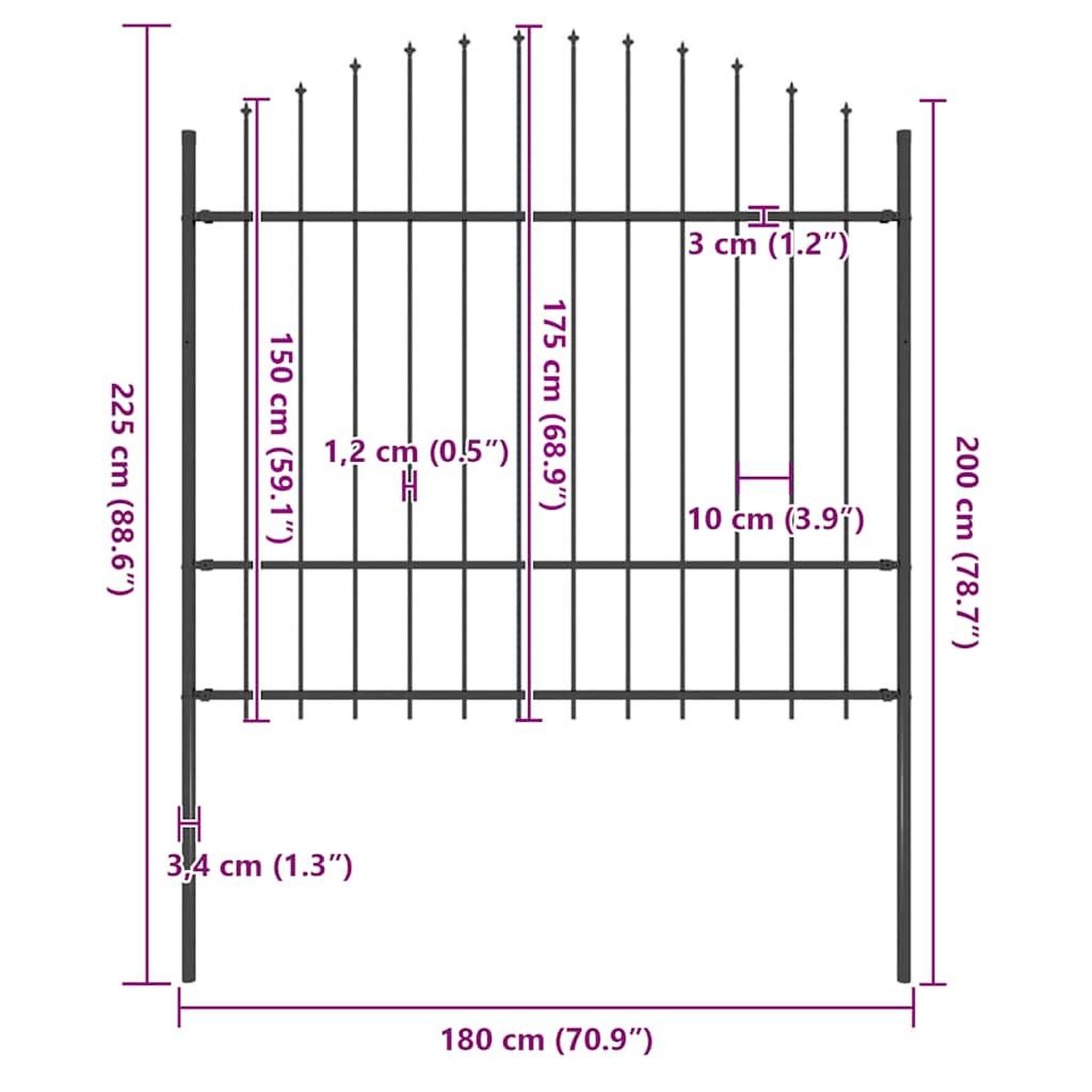 Voir la diapositive 5 : VIDAXL Cloture de jardin avec dessus en forme de lance en acier 181 x 175 cm Noir