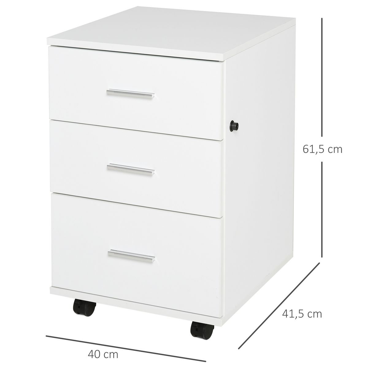 HOMCOM HOMCOM Caisson de Bureau Rangement Bureau sur Roulettes 3 Tiroirs Verrouillables 40 x 41,5 x 61,5 cm Blanc