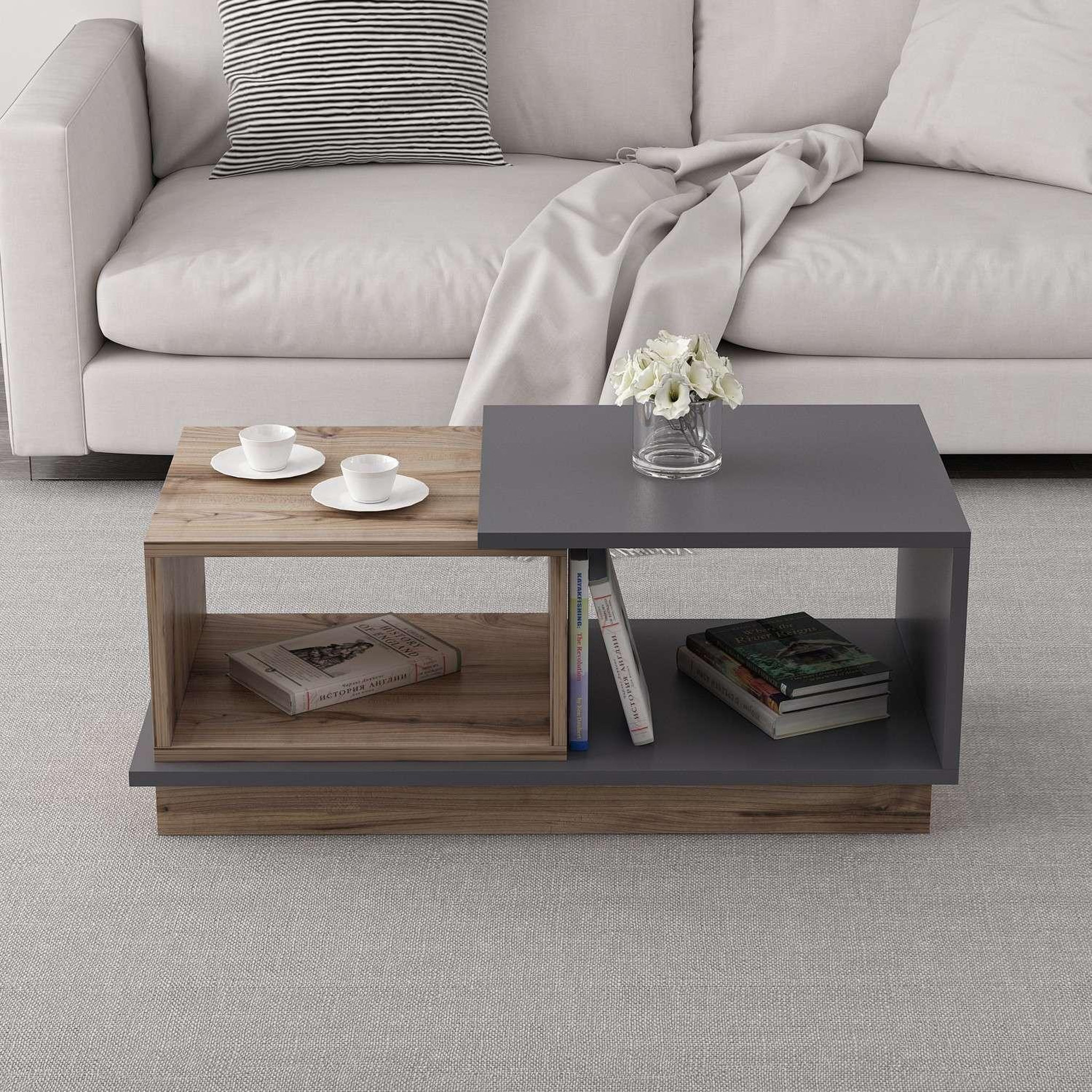 Voir la diapositive 2 : TOILINUX Table basse 2 niches zéline en bois - anthracite et beige