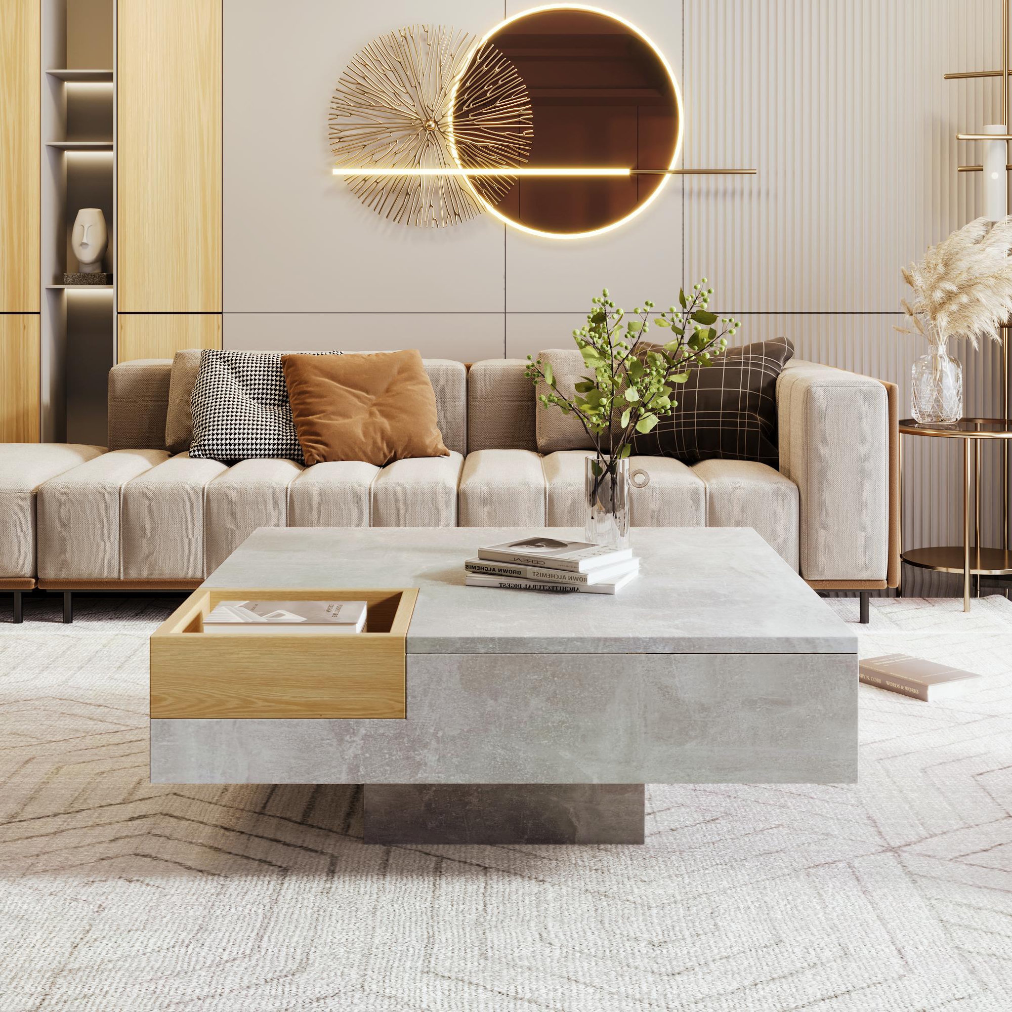 Voir la diapositive 3 : MERAX Table Basse 72 X 72 X 30cm Livré Avec 1 Boîte De Rangement Amovible