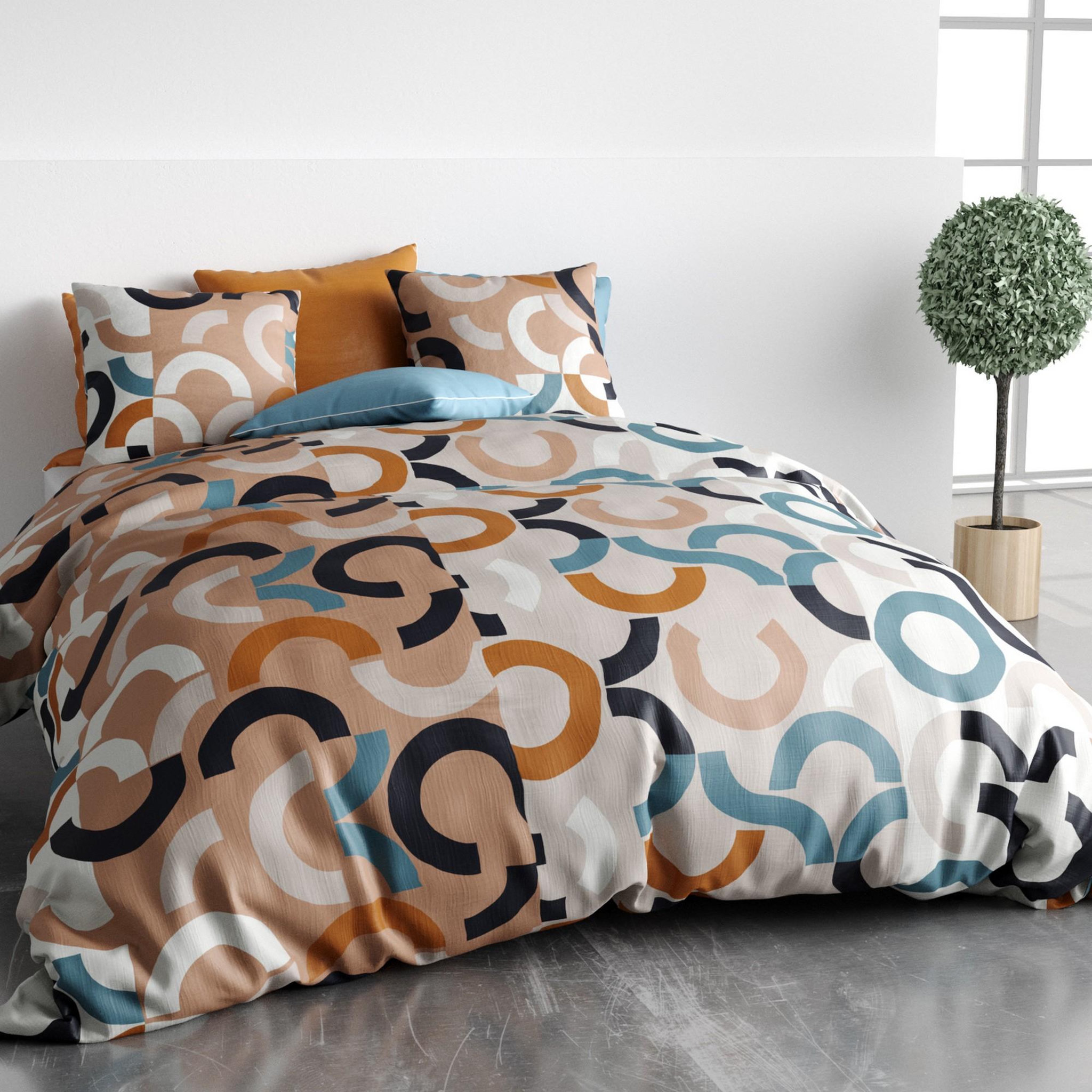 Voir la diapositive 3 : ATELIER DU COTON Parure housse de couette coton 57fils, igor