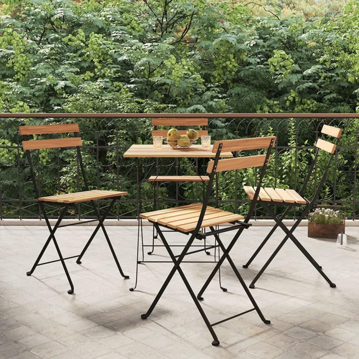 VIDAXL Chaises de bistrot pliantes lot de 4 Bois teck solide et acier