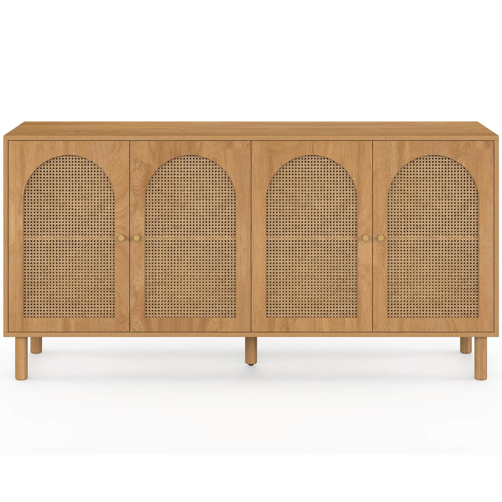 Voir la diapositive 3 : ID MARKET Buffet 160 cm vlora 4 portes forme arche bois et cannage