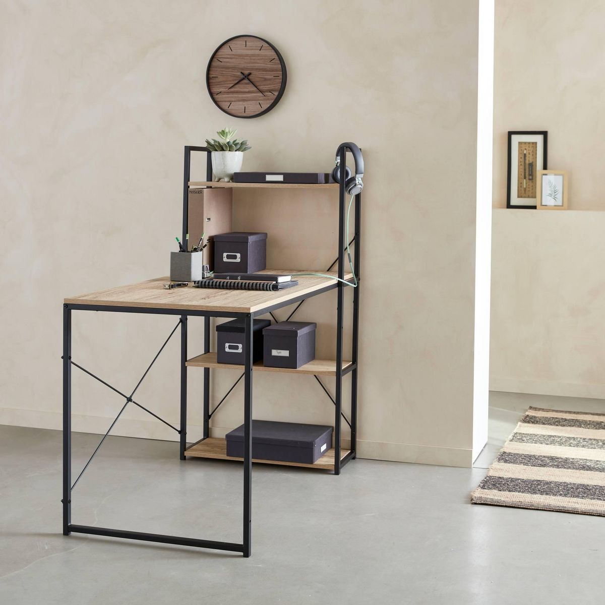 SWEEEK Bureau bibliothèque. Loft. 1 bureau. 3 étagères L 113 cm x l 60 cm x H 120 cm