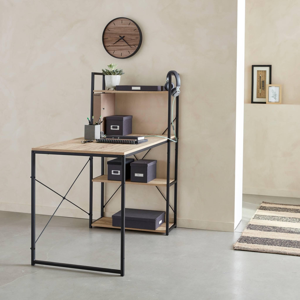 SWEEEK Bureau bibliothèque. Loft. 1 bureau. 3 étagères L 113 cm x l 60 cm x H 120 cm