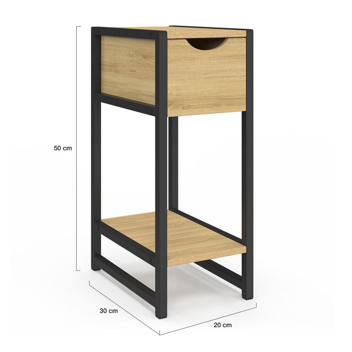 ID MARKET Lot de 2 tables de chevet DETROIT 1 tiroir avec tablette gain de place bois et métal noir design industriel