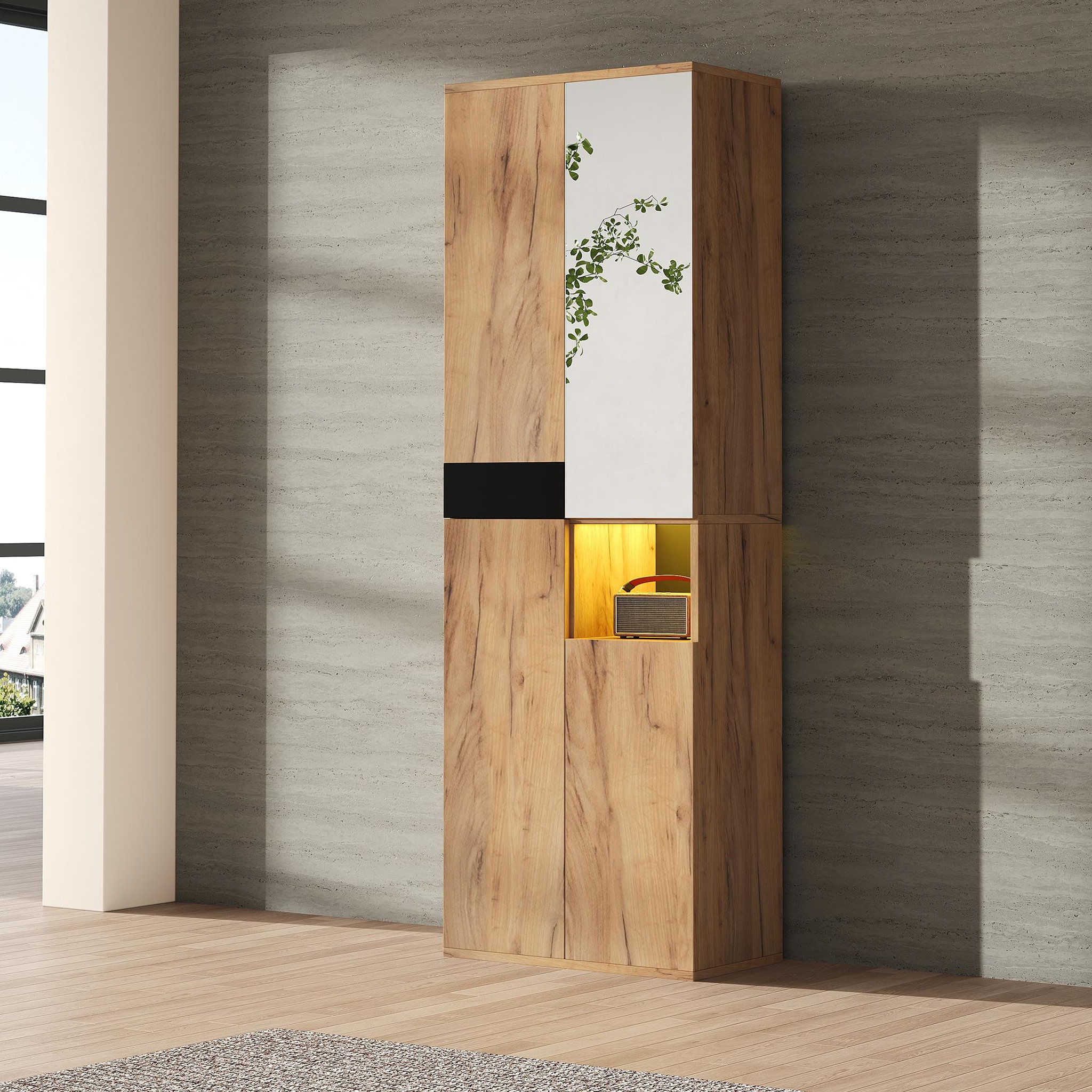 Voir la diapositive 4 : MERAX Buffet 3 porte(s) 0 tiroir(s) - 65 cm naturel+noir panneau de particules