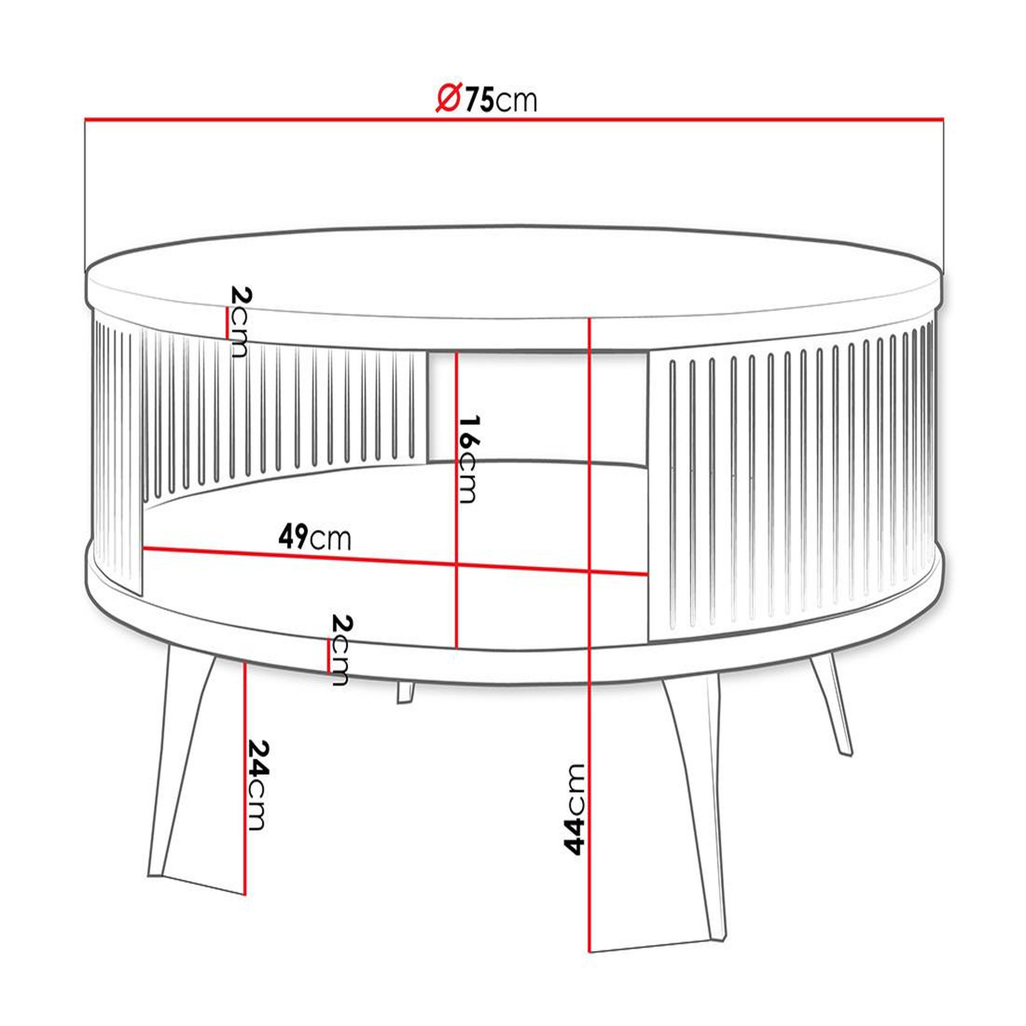 Voir la diapositive 4 : BEST MOBILIER Forini - table basse ronde - aspect chêne naturel et noir - 1 niche - 75 cm