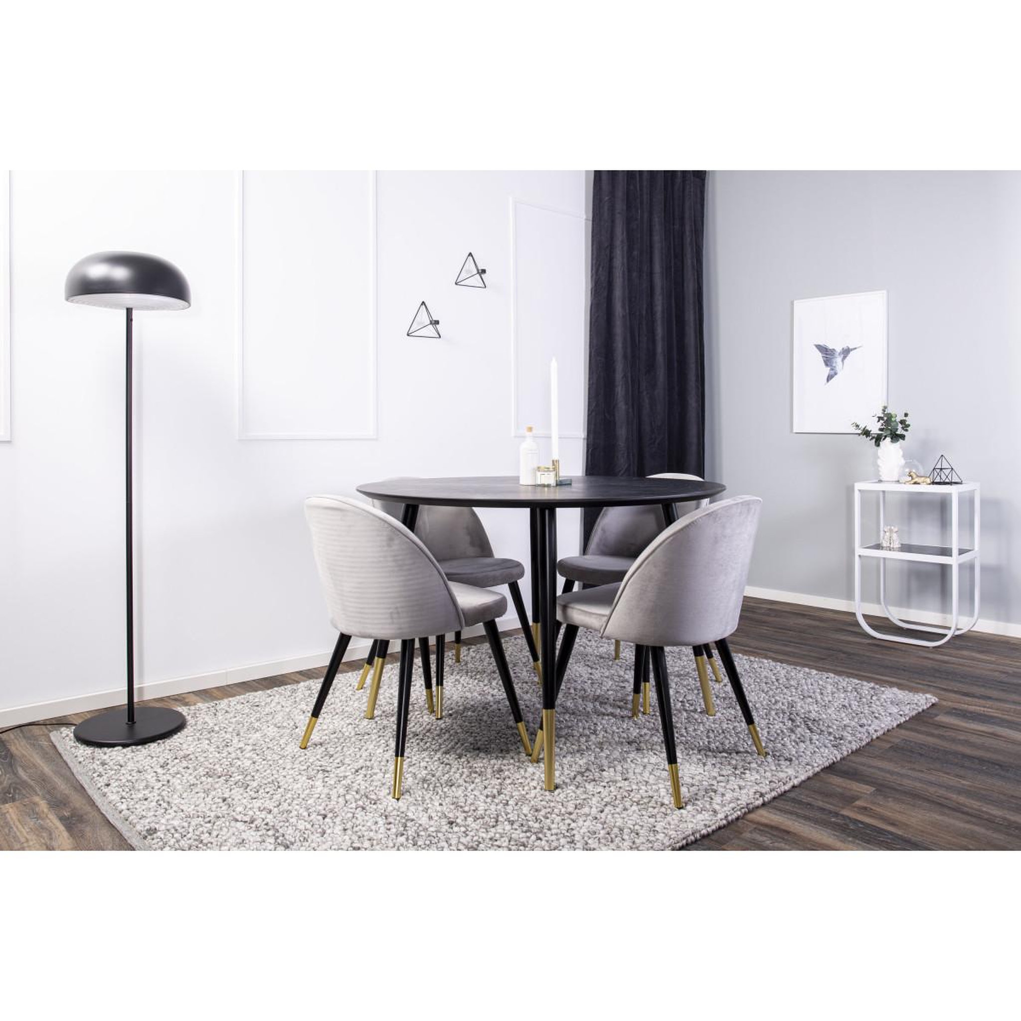 Voir la diapositive 4 : Paris Prix Ensemble table à manger design & 4 chaises  dipp & velvet  115cm noir & gris