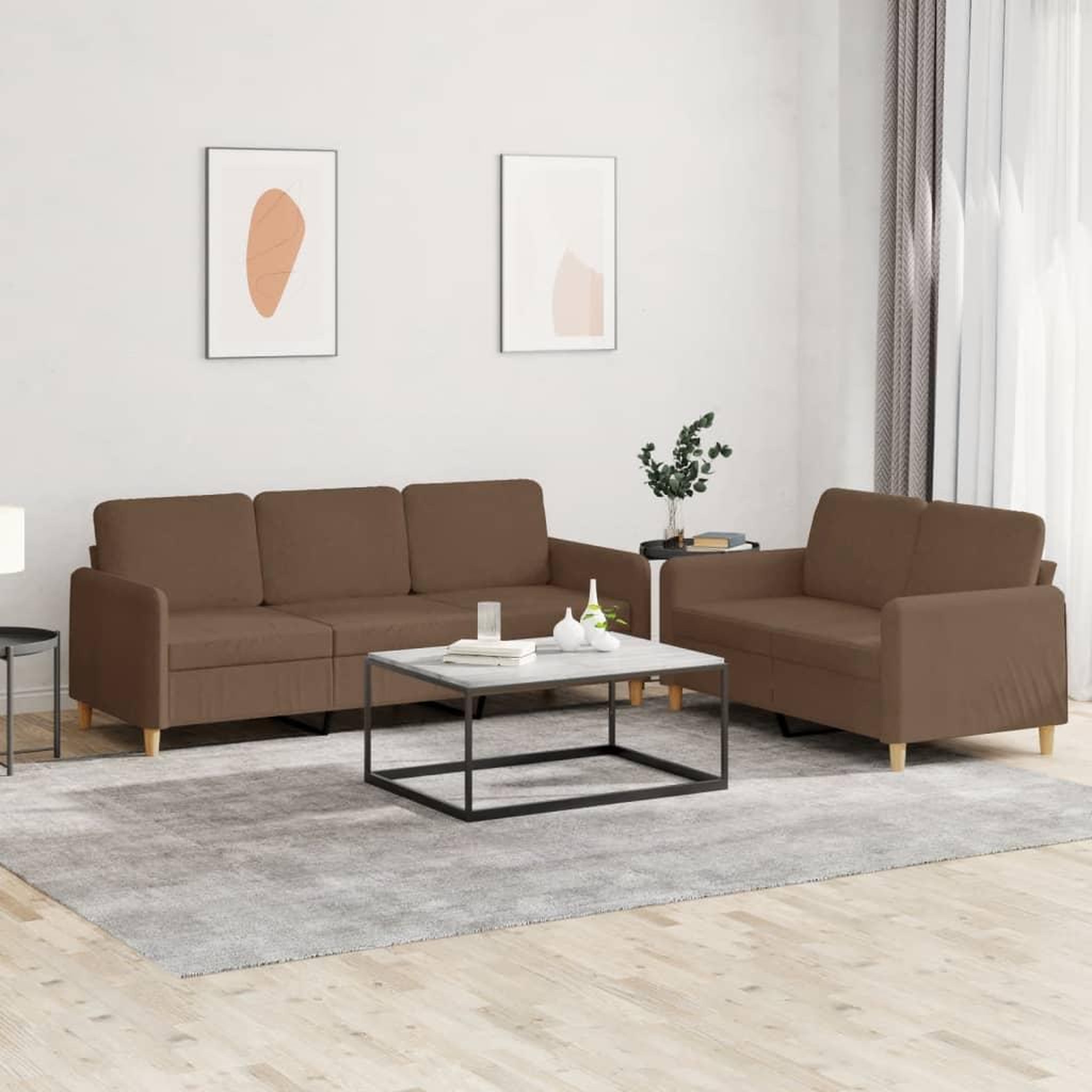 VIDAXL Ensemble de canapes 2 pcs avec coussins Marron Tissu