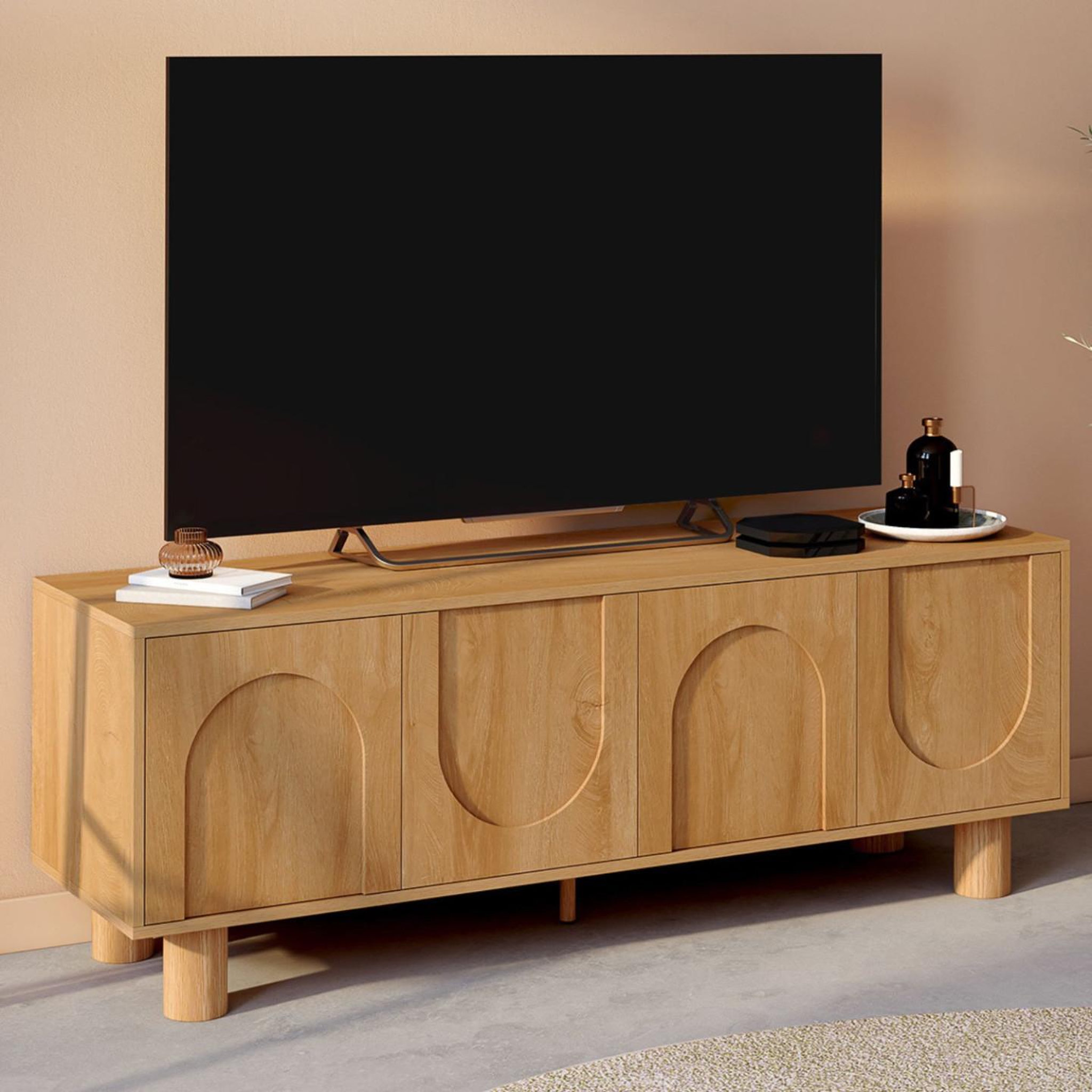 Voir la diapositive 2 : ID MARKET Meuble tv 140 cm archie 4 portes design arche effet bois