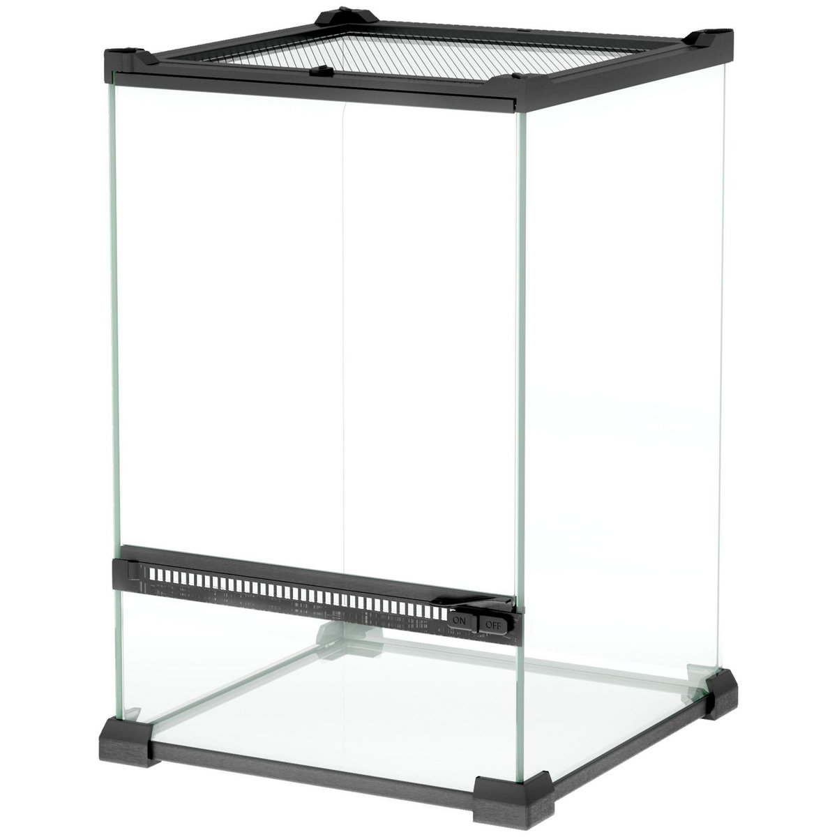 PAWHUT Terrarium vivarium en verre 12L couvercle maille métallique porte noir