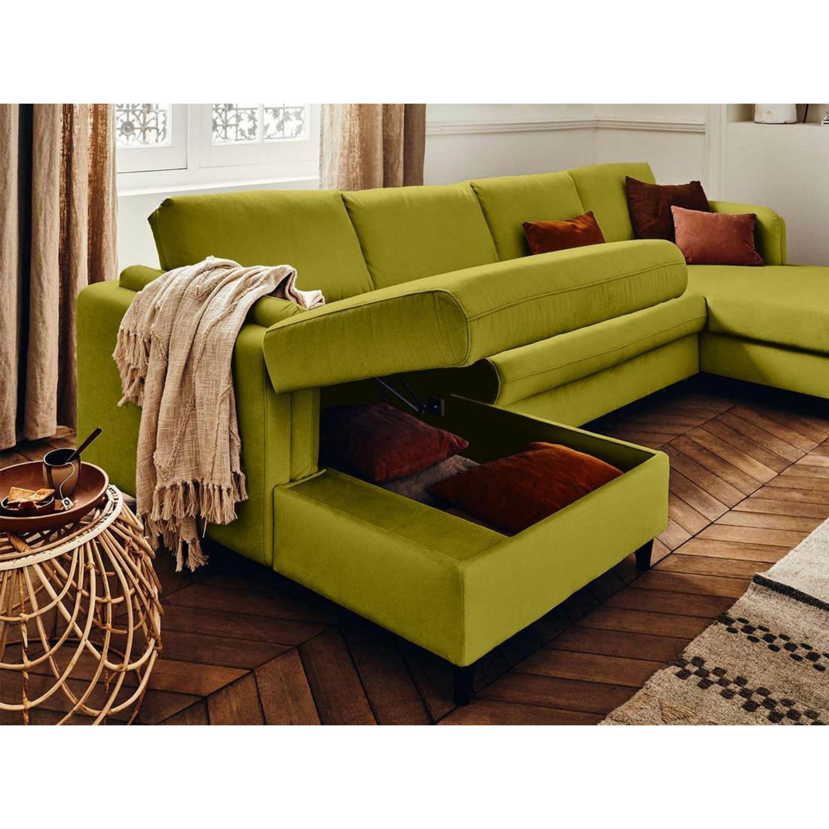 LISA DESIGN Brooke - canapé panoramique en u - 7 places - convertible avec coffre - en velours