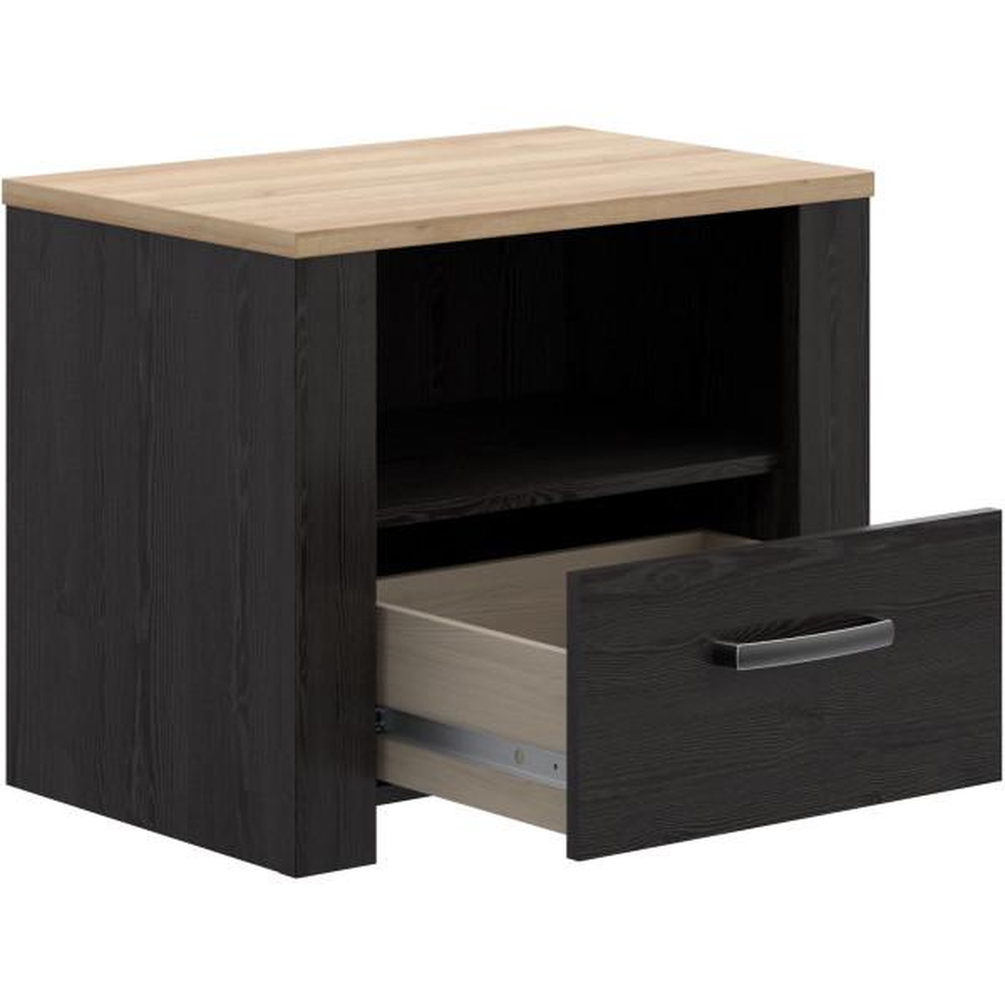 Voir la diapositive 5 : MARKET24 Chevet 1 tiroir et 1 niche - BOHOL - Chene / Blanc - L61,6 x P42 x H52 cm