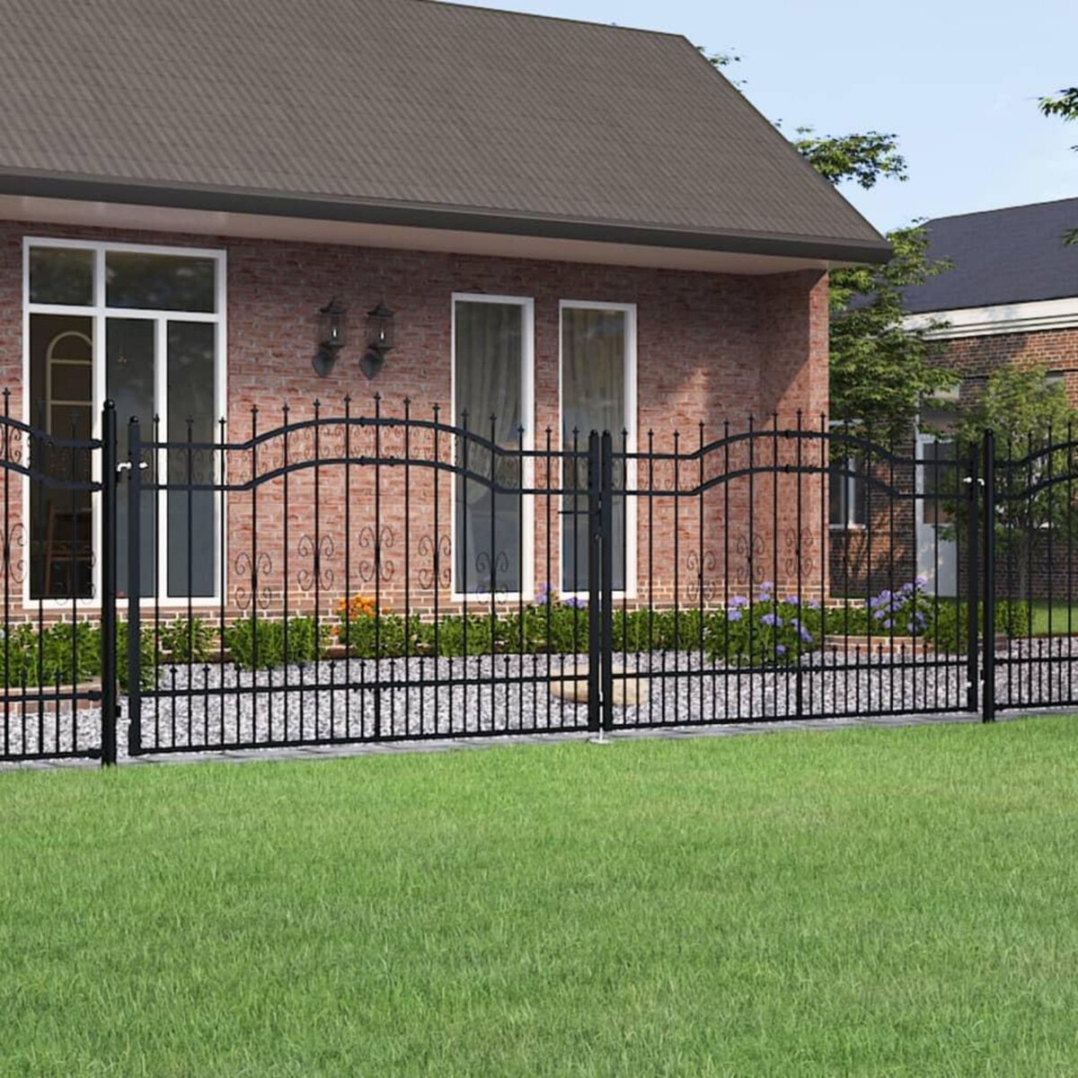 VIDAXL Portail et sommet de lance Noir 406x173 cm Acier enduit poudre