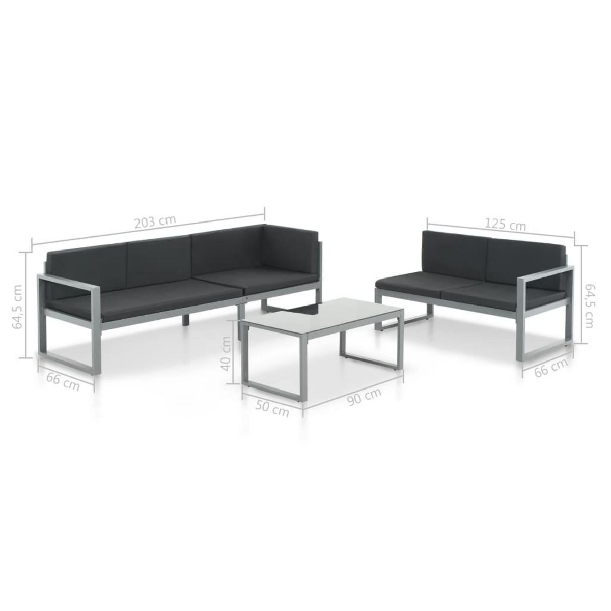 VIDAXL Salon de jardin 3 pcs et coussins Aluminium Noir