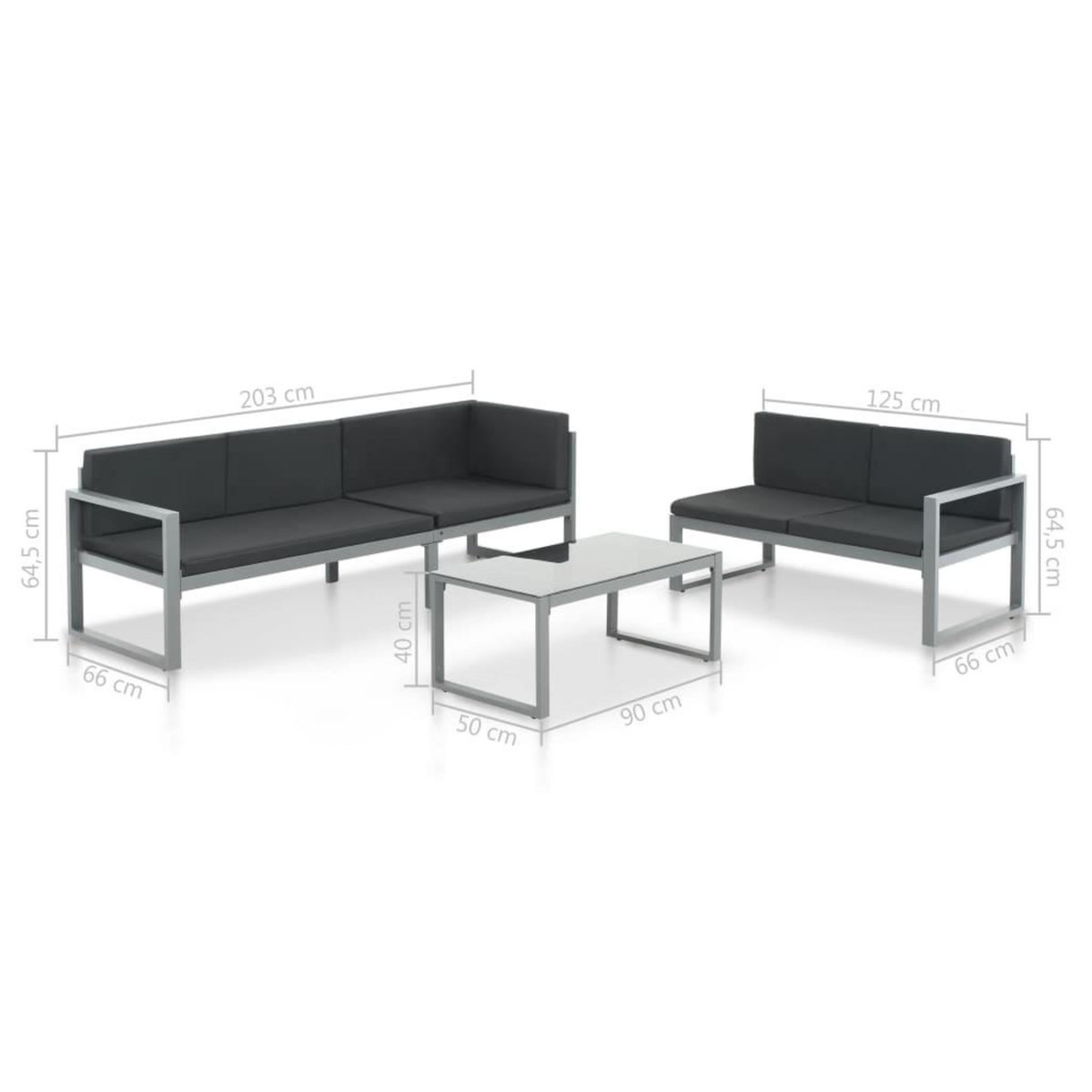 VIDAXL Salon de jardin 3 pcs et coussins Aluminium Noir
