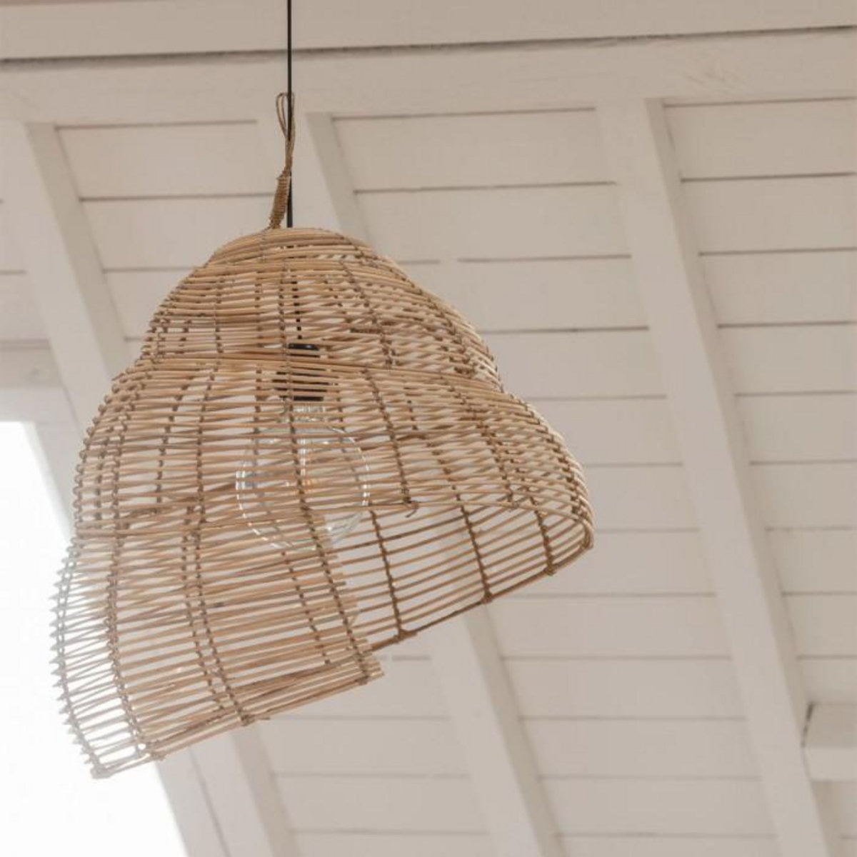 Paris Prix Lampe Suspension Bambou  Escargot  55cm Naturel