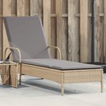 VIDAXL Chaise longue avec roues et coussin beige resine tressee