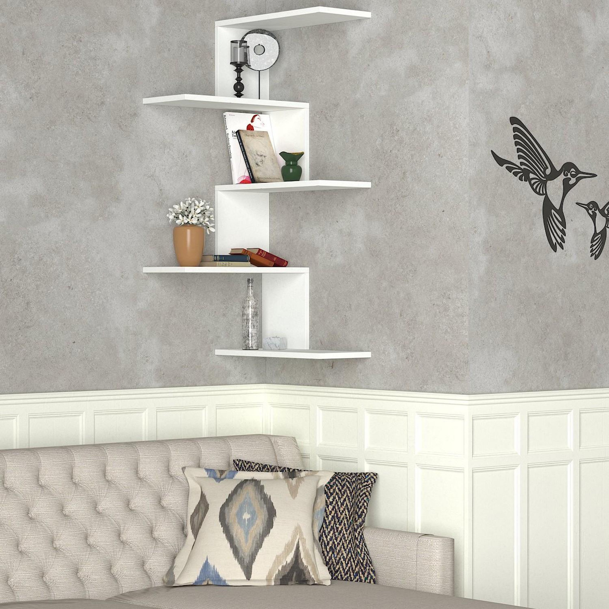 Voir la diapositive 2 : Habitat et Jardin Étagère d'angle murale en bois  caniko  - 51 x 29 x 109 cm - blanc