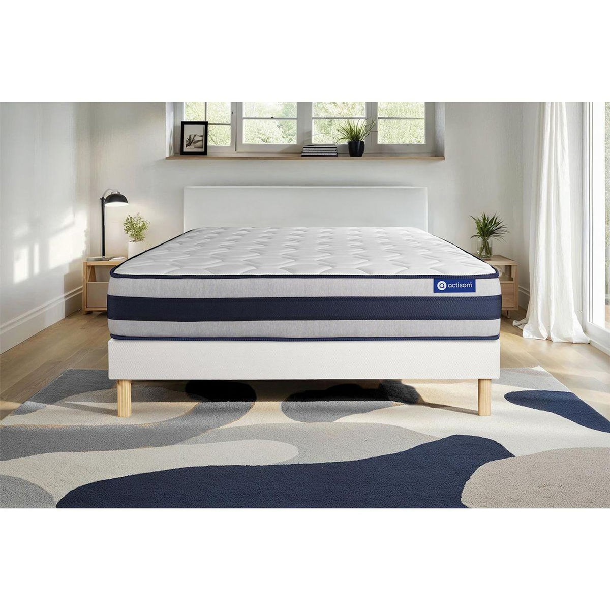 ACTISOM Ensemble matelas Mémoire de forme ACTIMEMO ERGO 120x190 cm Maxi épaisseur 5zones de confort + sommier KIT blanc