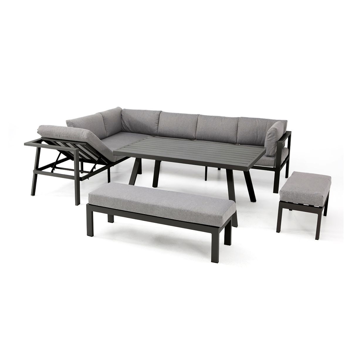 DCB GARDEN Salon de jardin 9 personnes en aluminium anthracite ANTALYA