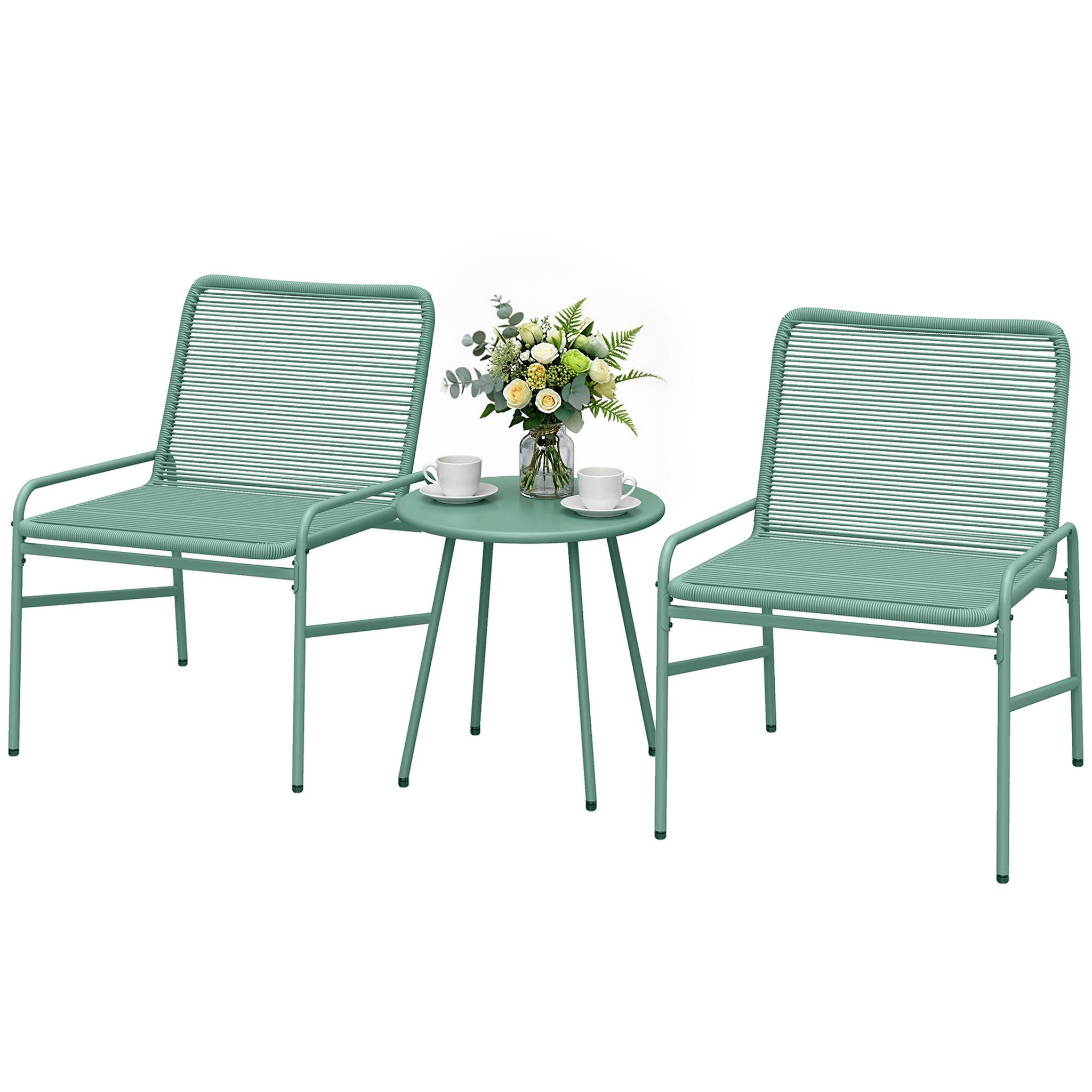 Voir la diapositive 5 : OUTSUNNY Salon de jardin style acapulco 2 places 3 pièces acier résine filaire vert d'eau